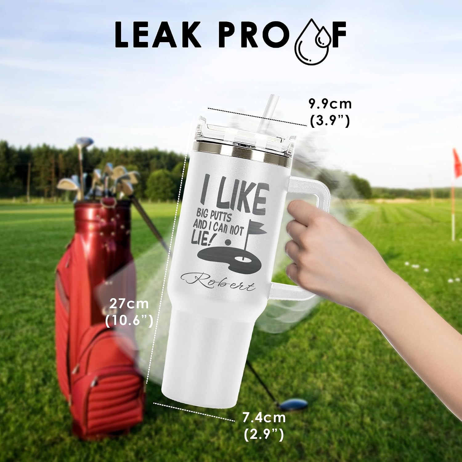 Personalized Golf Gifts For Golf Lover Laser Engraved 40 oz Large Tumbler with Handle, Straw and Lid, Vacuum Insulated Cup,Coffee Mug for Men, Golfer, Dad, Father