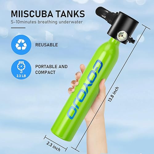 Miniatura 7 de GOYOJO 0.5L Mini Scuba Tank, Portable Divng Lung Tank Emergency Air Supply for Snorkeling, Diving & Shallow-Water Activities, 5-8 Mins Breathing