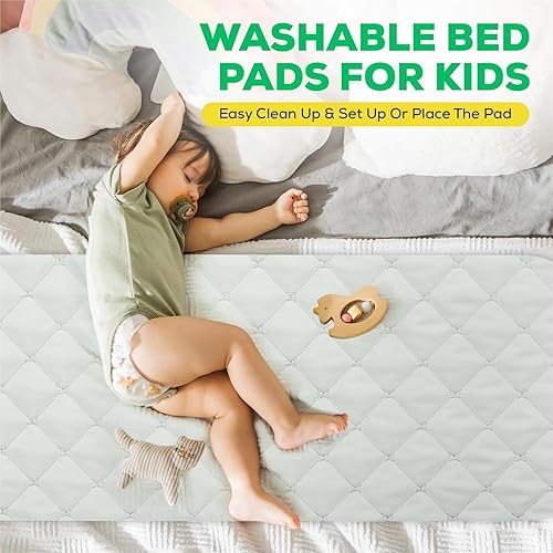 Miniatura 6 de Paquete de 2 almohadillas de cama lavables para incontinencia de 34 x 52 pulgadas para adultos, 100% impermeables para proteger la cama,