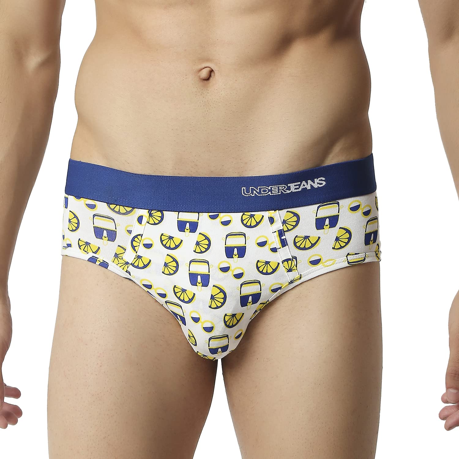 Men White/DK.Blue Cotton Blend Brief-image-2
