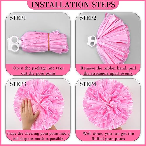 Miniatura 136 de Hanaive 3 pompones de animadora y lazo grande para animadora para el pelo, suministros metálicos para animadora de espíritu de equipo, deportes