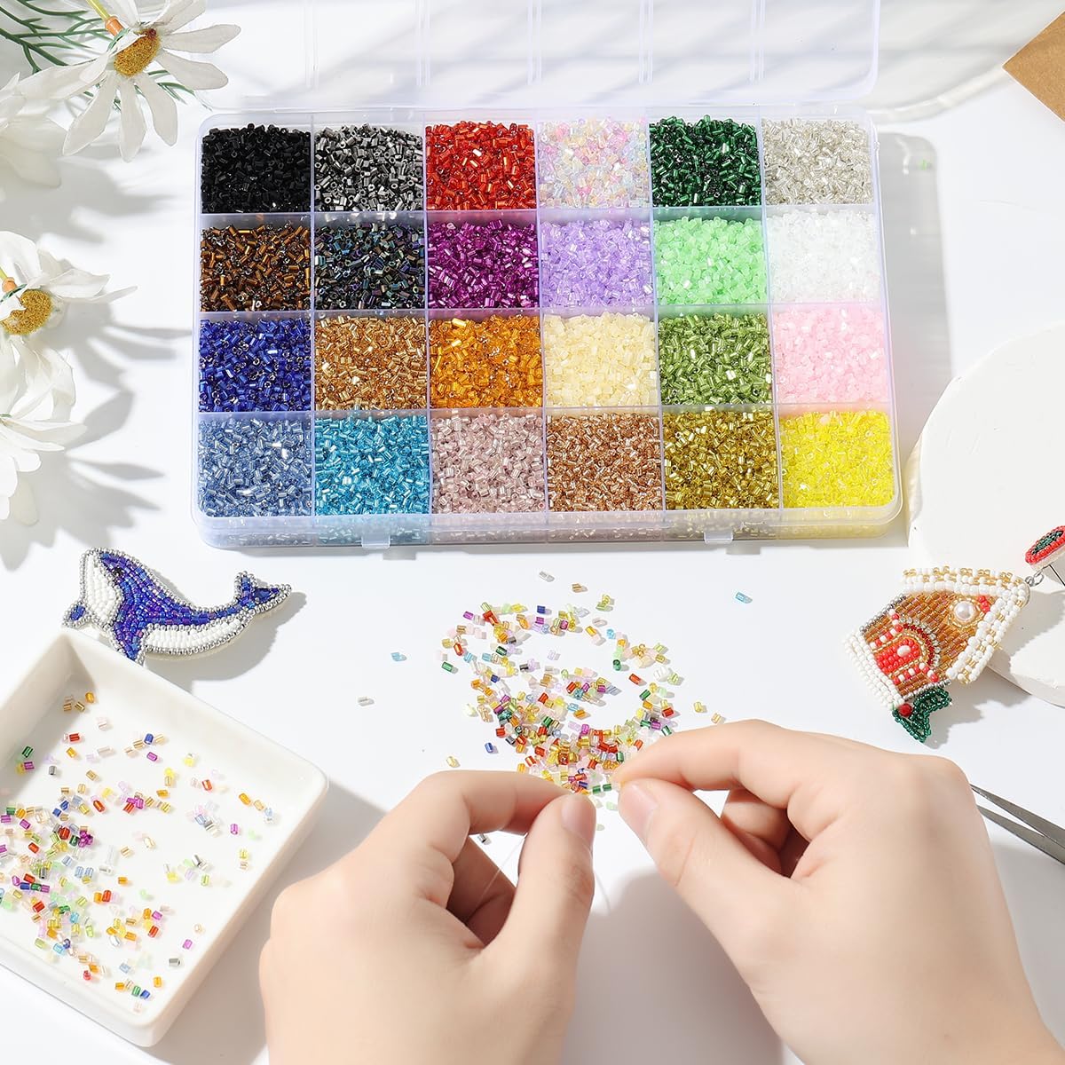 Aqawodu 28800Pcs Tube Beads Kit 3mm Glass Bugle Seed Beads for Crafts Jewelry Making Embroidery & Home Decoration - Image 8