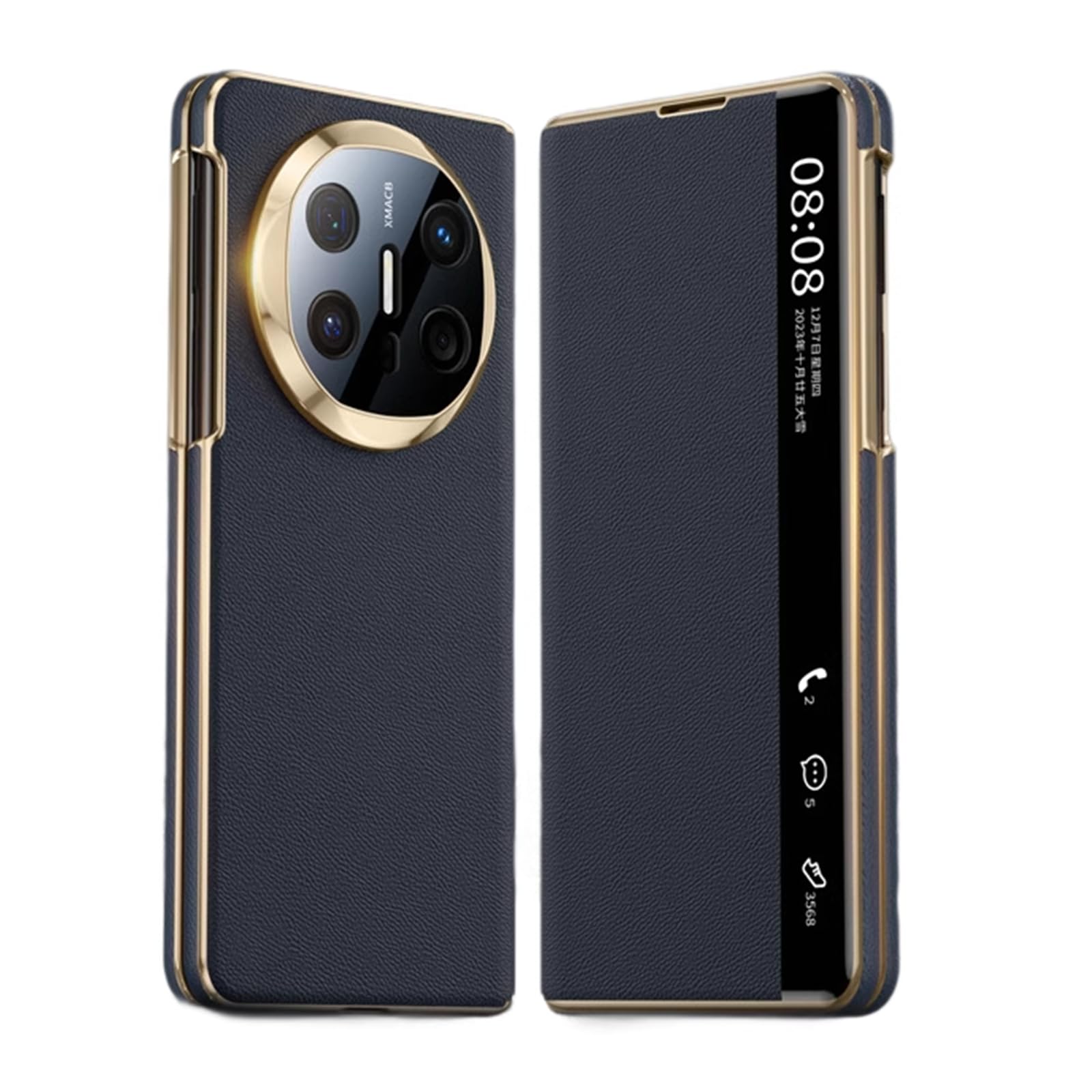 Skórzane etui do Huawei Mate X6, przezroczysta osłona z klapką z okienkiem, luksusowa powłoka na całą obudowę, odporne na wstrząsy, ochronne, niebieskie, Mate X6