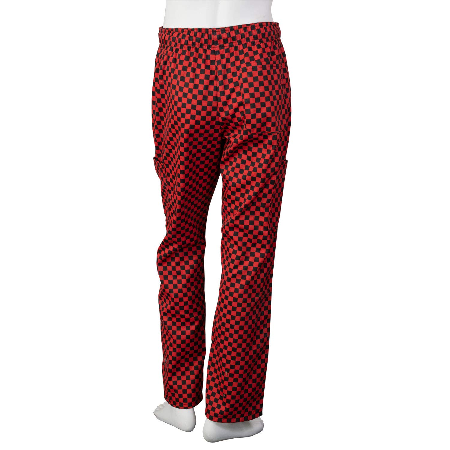 Chef Code Unisex Modern Fit Chef Pants with Cargo Pockets, Elastic Waist CC220 (Checkered Red/Black, L)