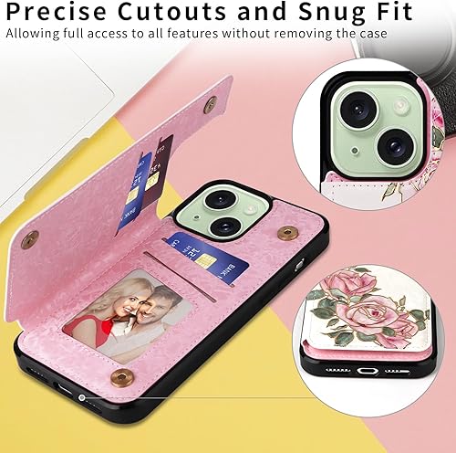 Miniatura 333 de UEEBAI Funda tipo cartera para iPhone 15 Pro Max con tarjetero, cubierta de cuero PU con soporte, bloqueo RFID, doble cierre magnético, relieve de