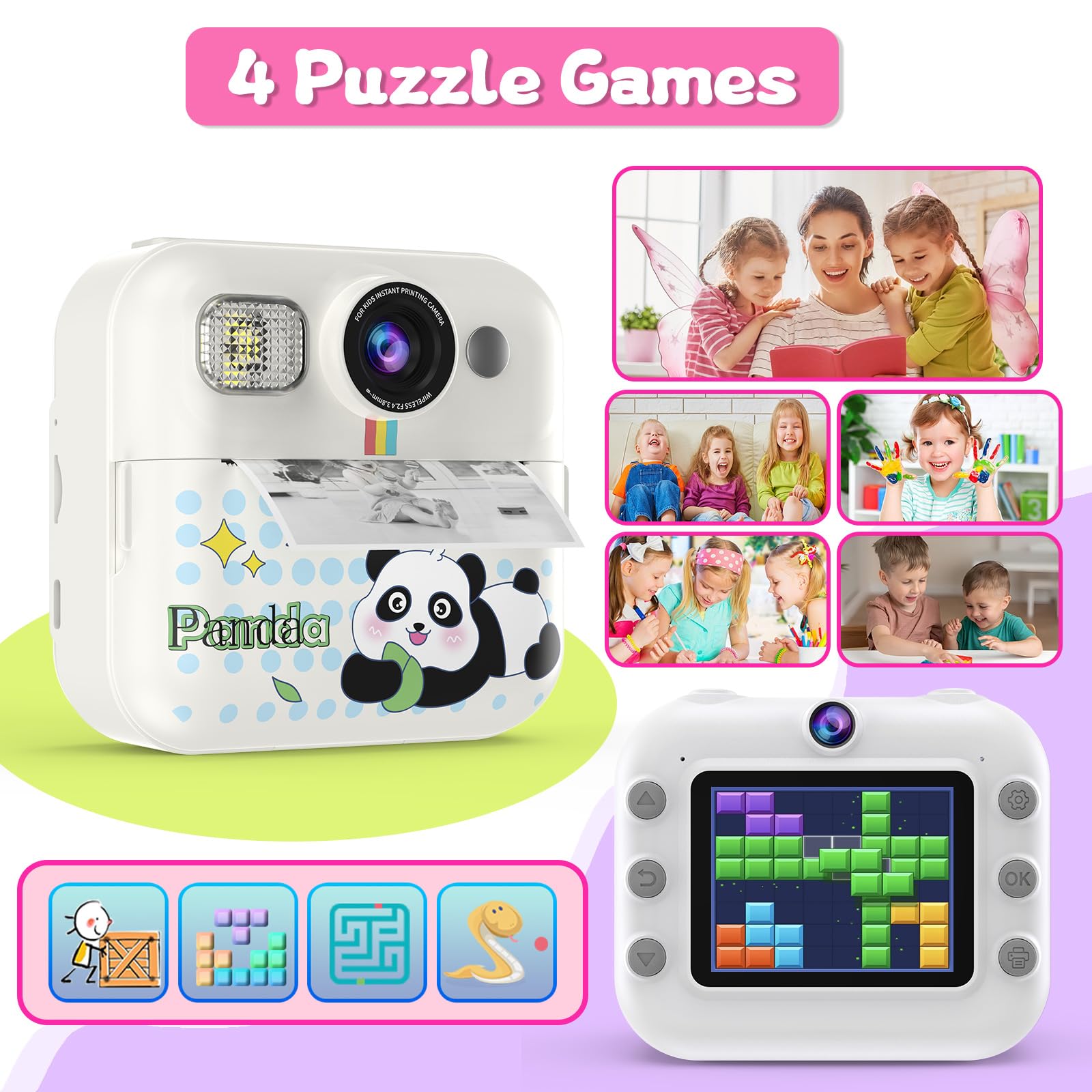 Cámara Instantánea Para Niños - Imprime Fotos, 1080P, Diseño Resistente Con Animales