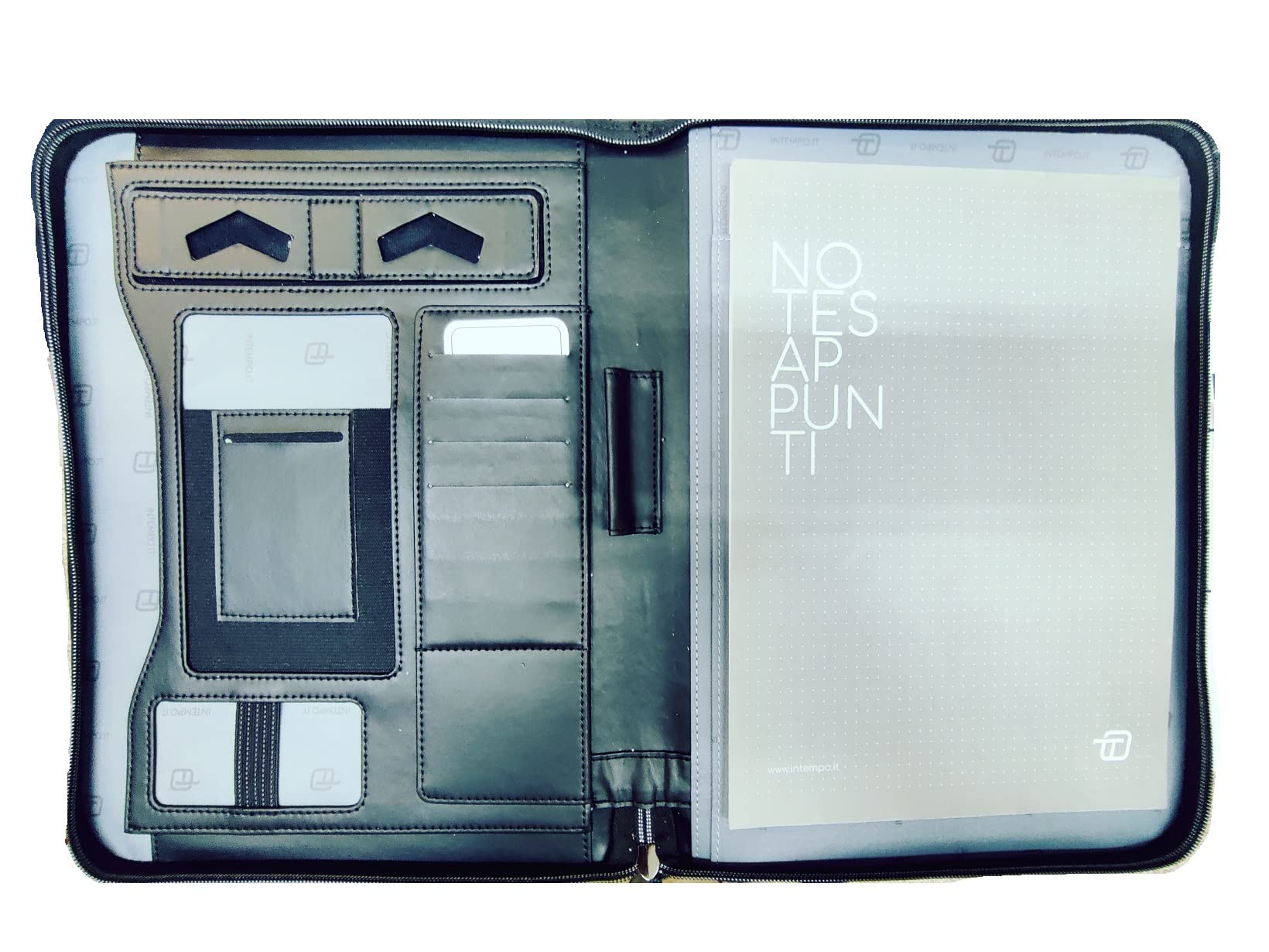 Portablocco con Zip in Pelle INTEMPO A4 "GATE" Grigio Porta Blocco Documenti