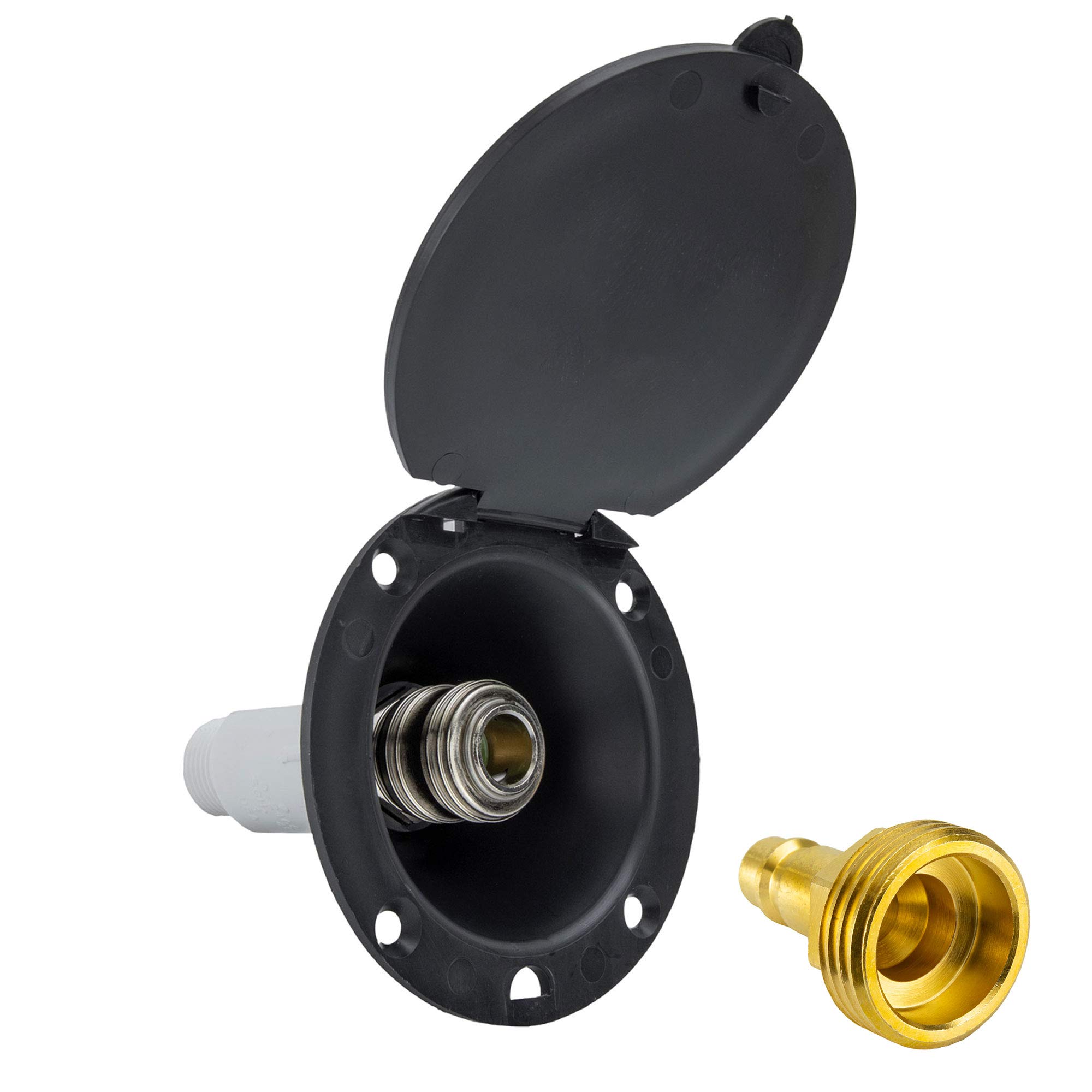 RecPro Conector de conexión de puerto de pulverización exterior RV | Manguera opcional con pulverizador o conector rápido | Puerto de ducha exterior para caravana (negro, conector rápido)