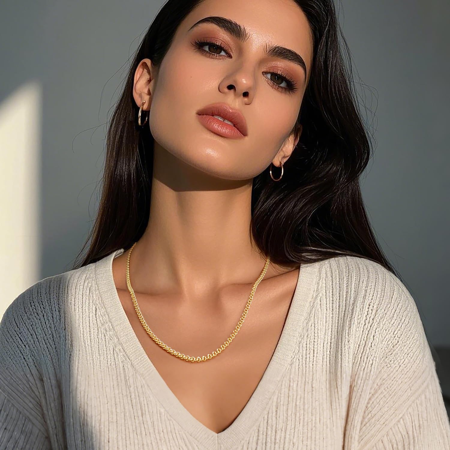 3.2MM 14K Gold Chain for Men Womens Necklaces Golden Cuban Link Chains for Mens Dainty Gold Necklace for Women Non Tarnish Chain Necklace Men Strong yet Lightweight 16-24IN - Image 4