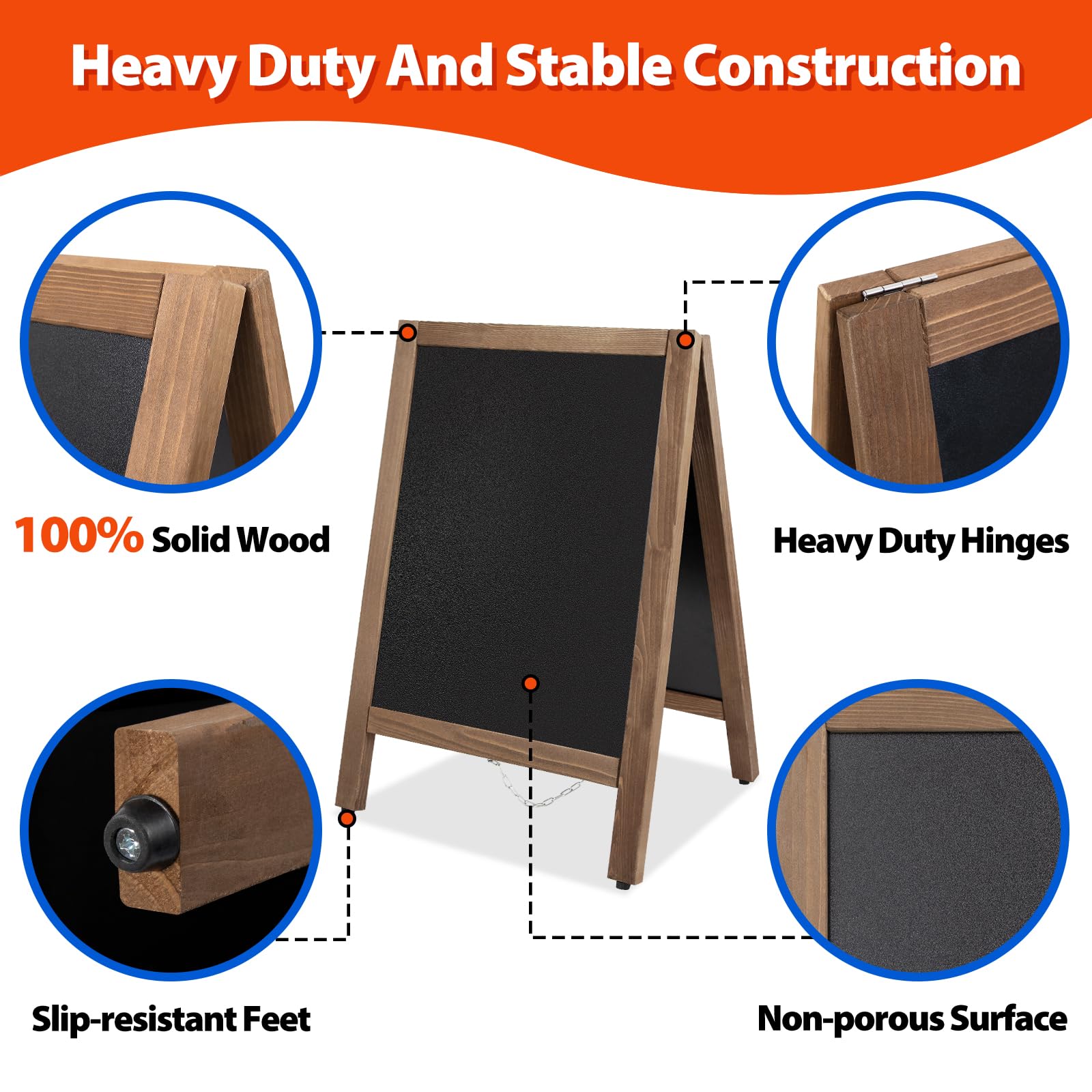 VAIIGO A Board Pavement Sign A Frame Chalkboard Sign Board Magnetic 43x65cm Double Sided Pavement Board Sandwich Board Signs Outdoor Blackboard for Restaurant, Business, Wedding(Small), Brown