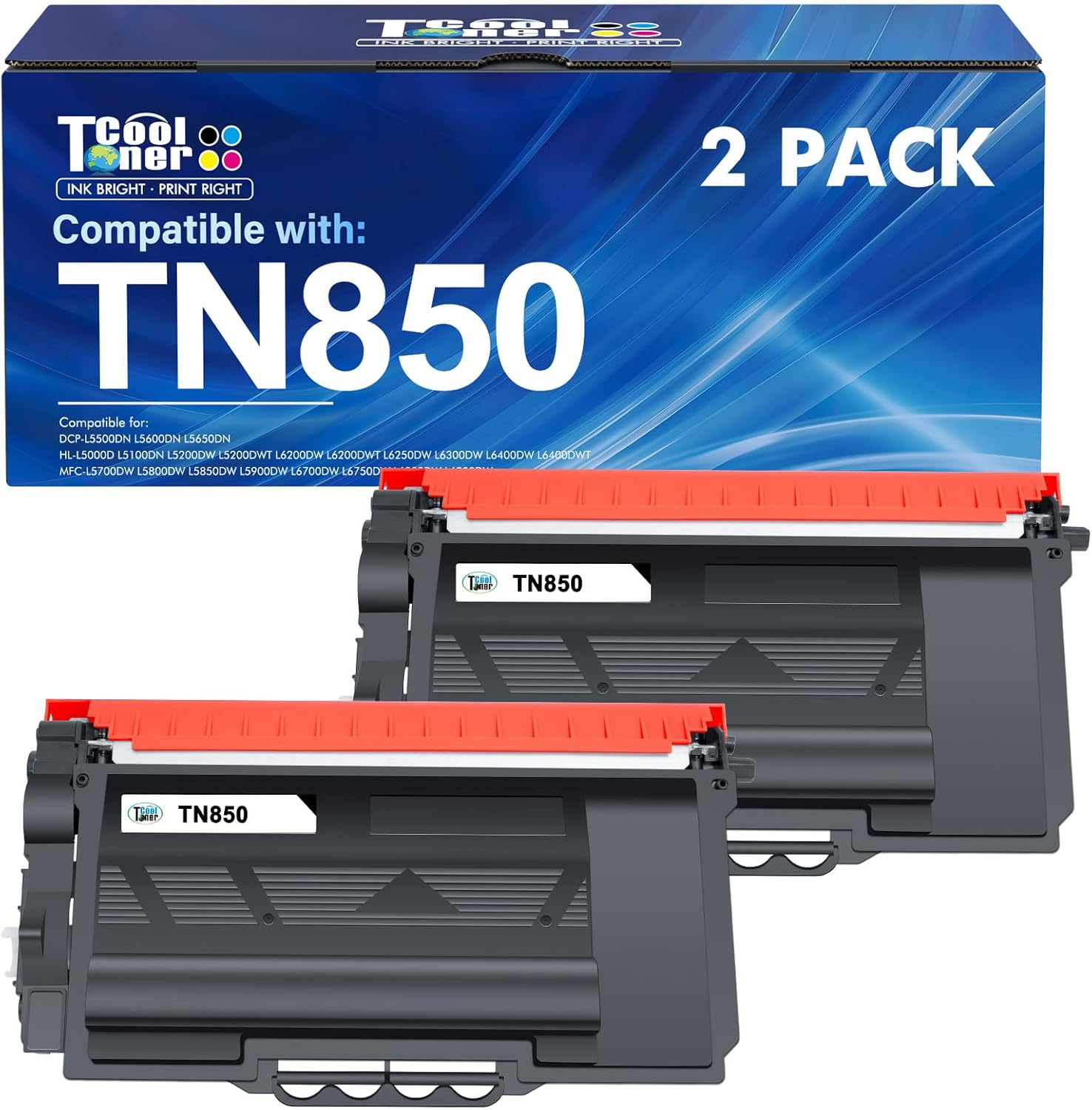 TN850 High Yield Toner Cartridge TN 850 TN820 TN-850 Black Replacement for Brother TN-820 TN 820 TN-820/TN-850 MFC-L5850DW HL-L6200DW MFC-L5900DW MFC-L5700DW HL-L5200DW MFC-l5800DW Printer Ink 2 Pack