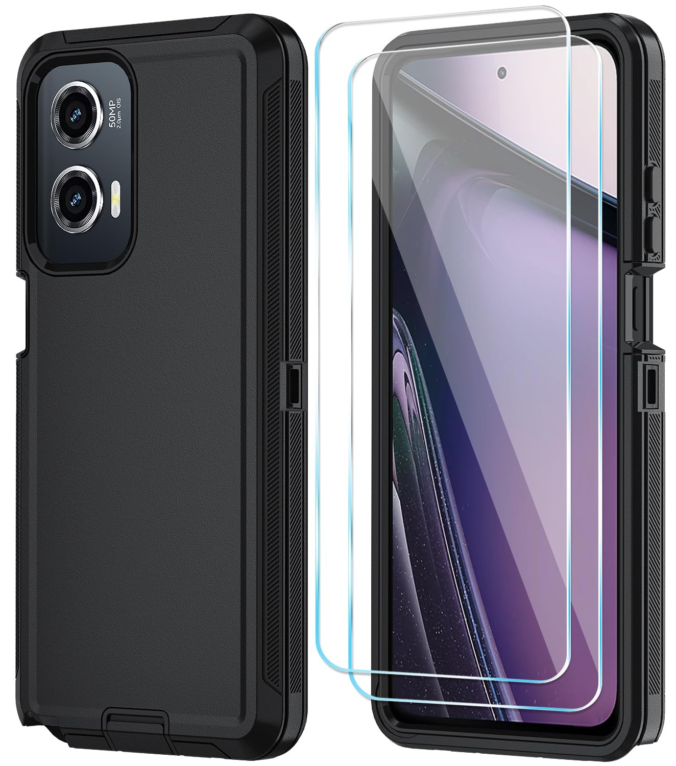 Qinmay Phone Case for Motorola Moto G Stylus 5G 2024 Case with HD Screen Protector, Heavy Duty Shockproof & Dropproof 3-Layer Cover Phone Case (Black,