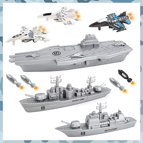 Miniatura 3 de deAO Juego de portaaviones de juguete submarino militar naval con aviones del ejército acorazado de juguete para niños y niñas