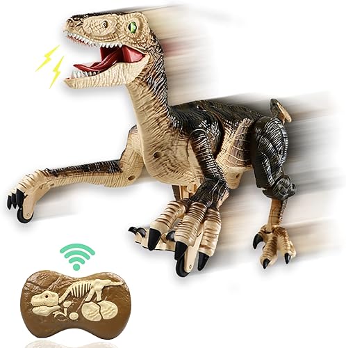 Nikodocr Juguetes de dinosaurio a control remoto, gran juguete eléctrico de dinosaurio a control remoto con luz intermitente, sonido rugiente,