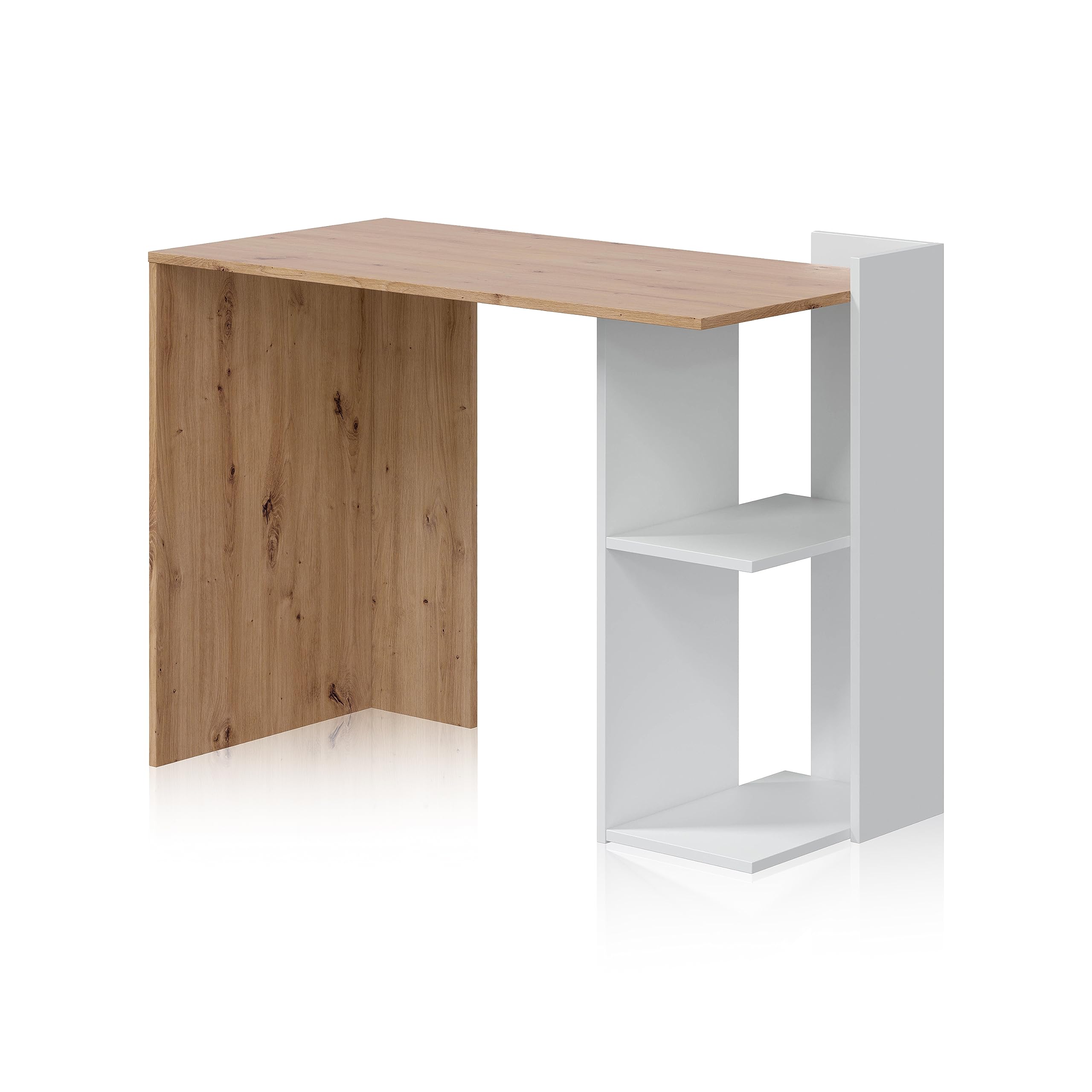 duehome| Mesa de Estudio Reversible, Escritorio, Sistema de Almacenaje, Modelo Dess, Acabado en Color Roble Nodi y Blanco Artik, Medidas: 100 cm (Largo) x 78 cm (Alto) x 52 cm (Fondo)