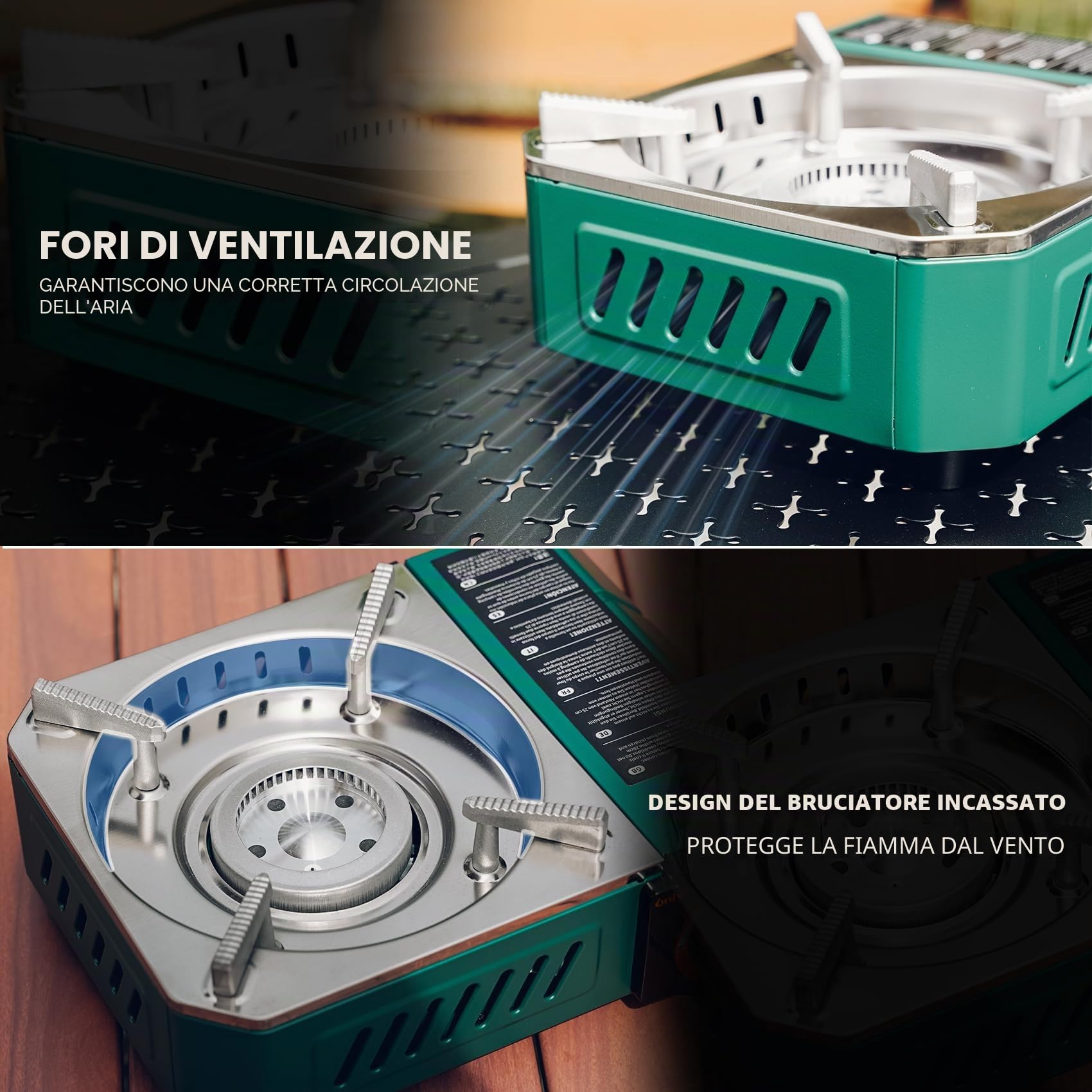 onlyfire Mini Fornello da Campeggio a Gas Portatile con Custodia per Il Trasporto, Fornello a Gas da Esterno per Il Campeggio, L'escursionismo, Il Viaggio in Camper, la Colazione, 2000W, Verde