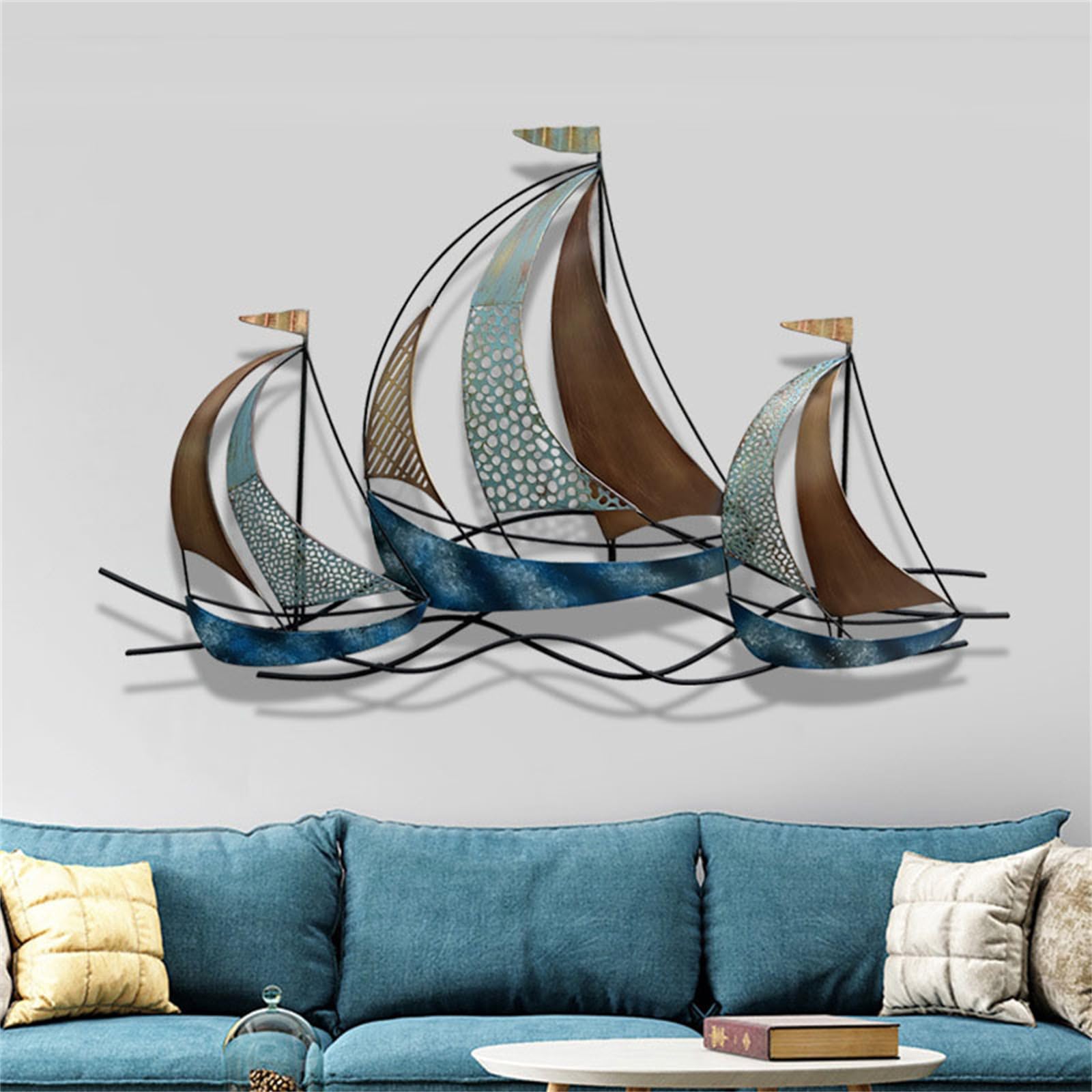 Decorazione da parete in metallo, decorazione da parete a tema costiero 3D, sculture creative da parete per la decorazione della casa, soggiorno e camera da letto ornamento da appendere
