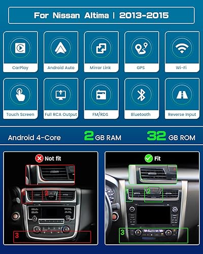 Miniatura 2 de Roinvou Estéreo Android CarPlay 2+64G para Nissan Altima 2013-2015, CarPlay inalámbrico integrado con Android Auto, pantalla táctil de 10.1 pulgadas