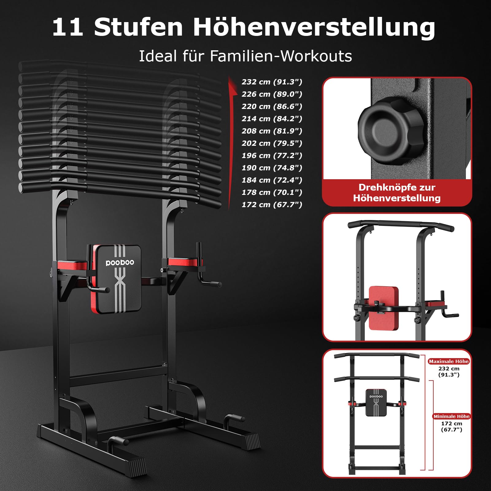 Barra per trazioni, stazione di trazione, con cavo integrato, 204,1 kg, multifunzione, regolabile in altezza, attrezzatura per allenamento di forza per palestra a casa
