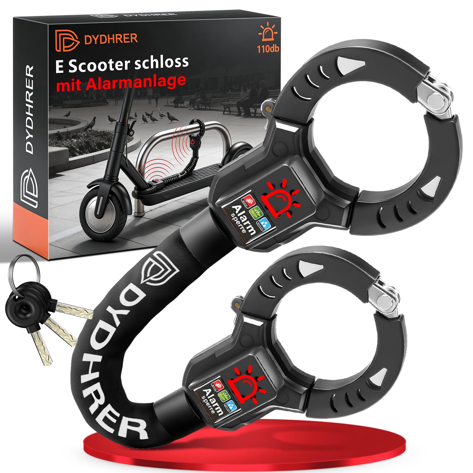 E scooter schloss mit Alarm 110 dB,Hochsicherheitsschloss mit Gummi-Lock-Hülse,schloss für e scooter für Schloss E Scooter,Fahrrad & E-Bike,ideal für Scooter,Roller,Motorrad (Metallic-Schwarz)