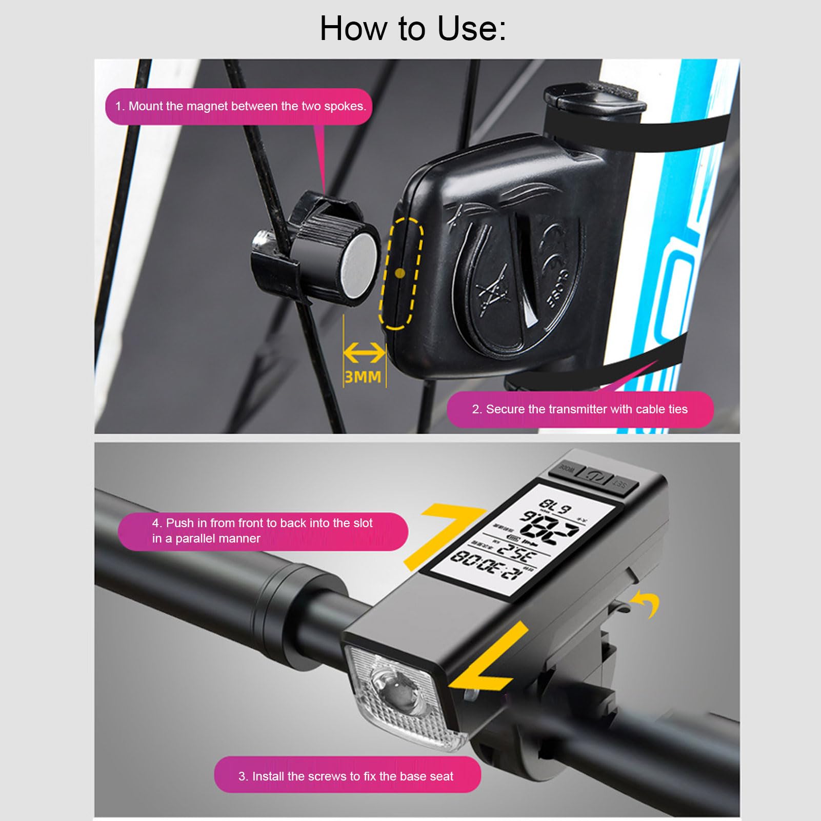 Generic Luz de Bicicleta Multifuncional, Chip GPS Sensible Posición Precisa Luz de Pantalla de 3,26 Pulgadas Altavoz de Computadora Luces de Bicicleta Recargables con Luces
