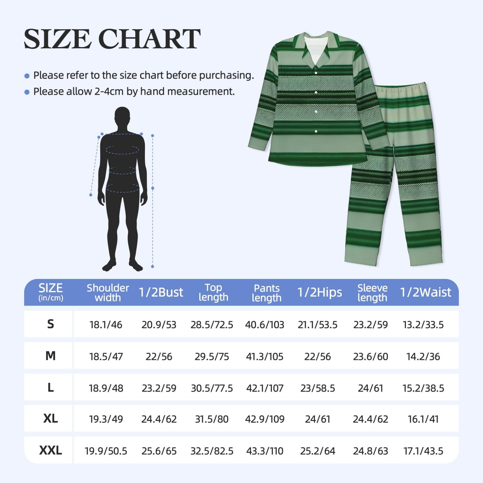 Herren-Pyjama-Set, langärmelig, gestreift, zweiteilig, bequem, Nachtwäsche, Grün