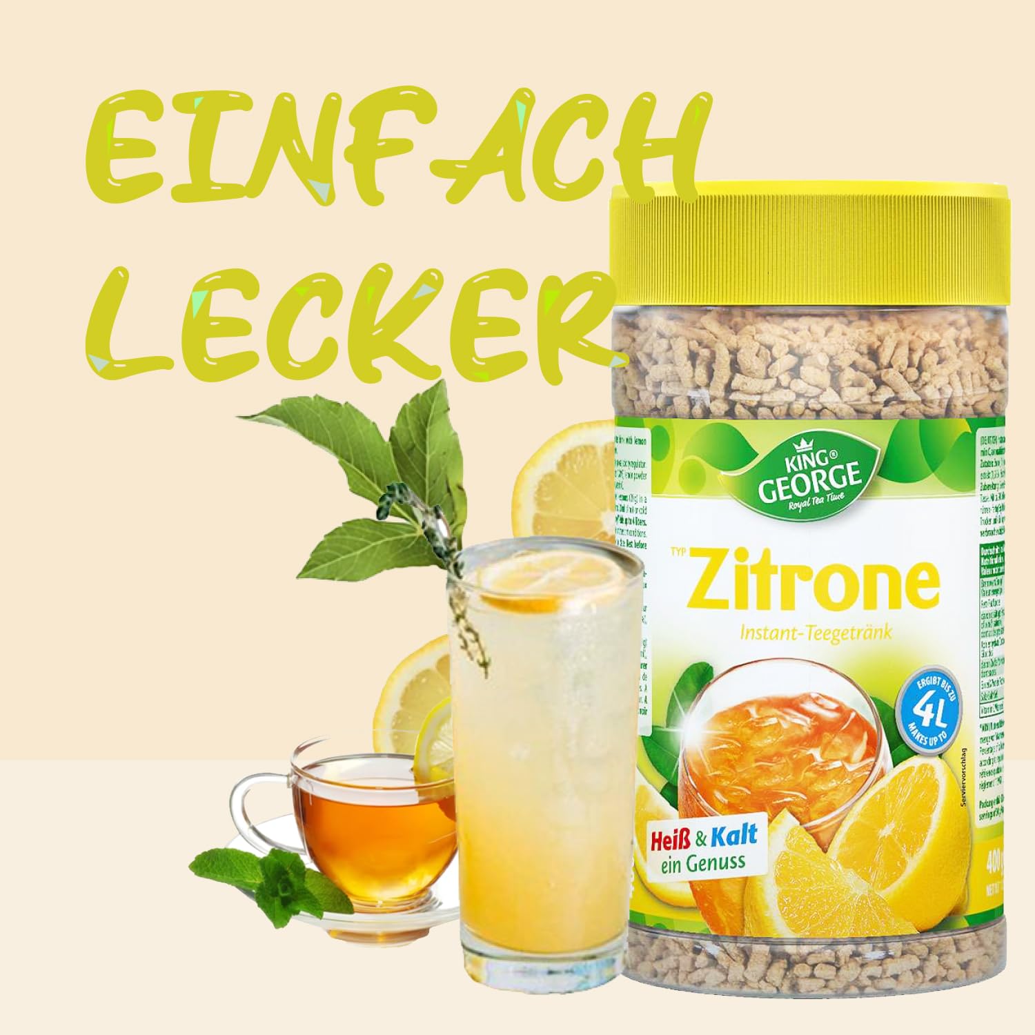 King George Bebida de té instantánea de limón, 12 x 400 g Bebida de té instantánea de cítricos y limón con Vitamina C, Paquete económico de té en Migas, Bebida en Polvo, Bebida refrescant