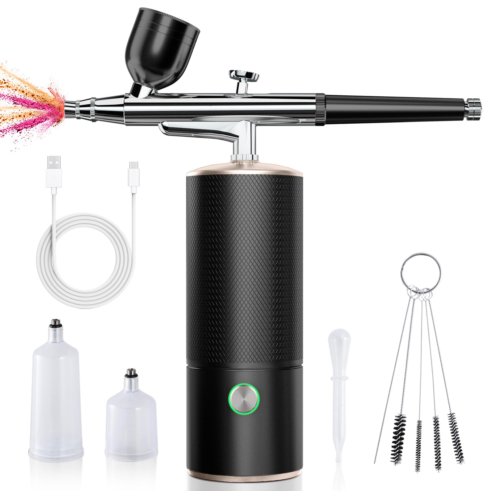 Airbrush Kit with Compressor, 30PSI Rechargeable Cordless Airbrush Gun, Auto Handheld Airbrush Set, Protable Air Brush for Nail Art, Makeup, Barber, Model Painting, Cake