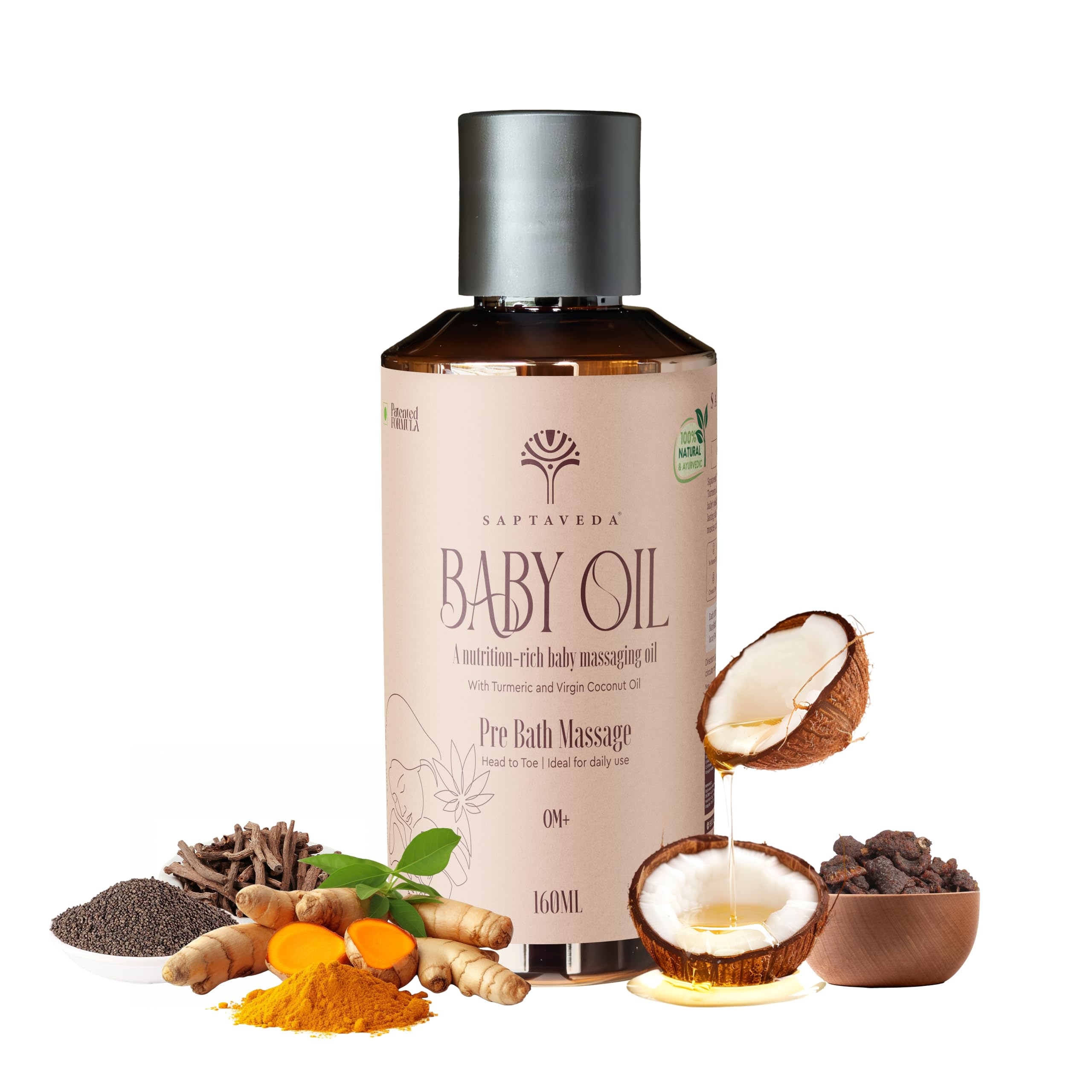 Saptaveda Baby Oil | 100% Ayurvedic & Natural | 160ml | Advanced Patented Formula for Newborns, Infants & Kids (0-8 Years) | Deep Moisturizing, Eczema Relief & Cradle Cap | Safe for All Skin Types-image-34