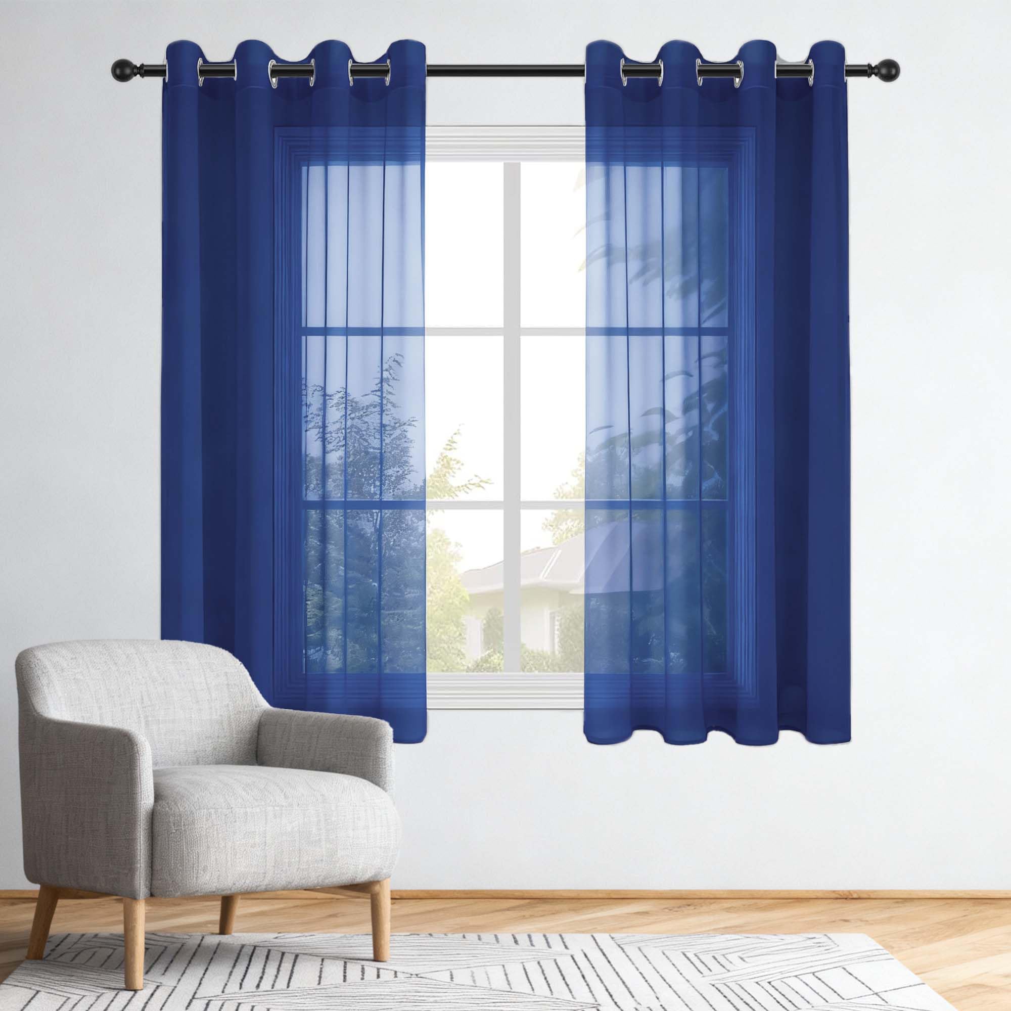 Rideau voilage bleu foncé 380x270 cm à oeillets pour chambre
