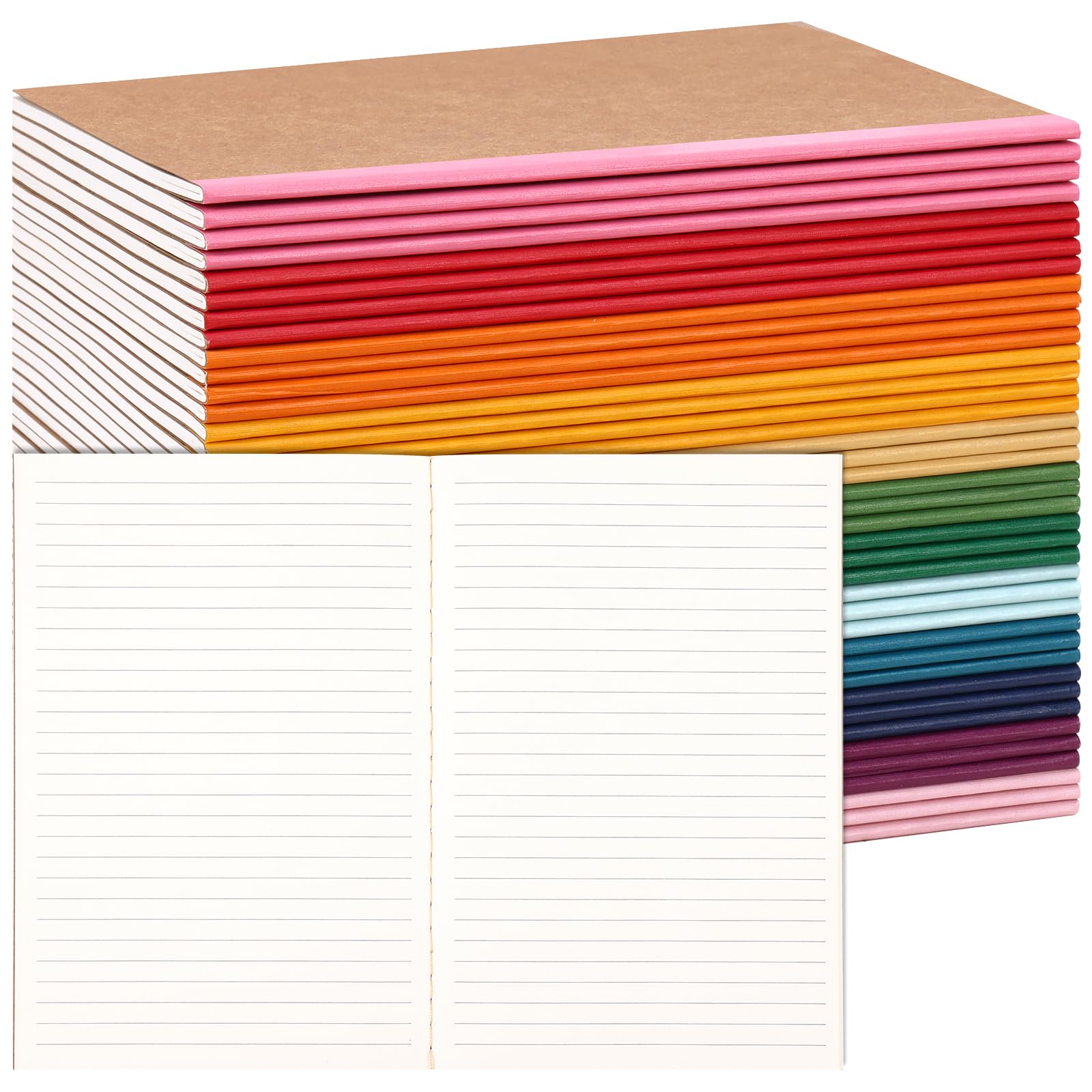 LABUK Notizbücher, A5, liniert, Regenbogenrücken, 15 Farben, 60 Seiten, für Schule, Büro, 40 Stück