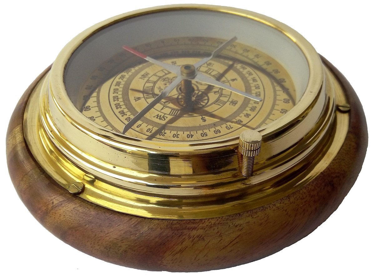 Bussola nautica Kartique in Legno n Ottone in Finitura Oro