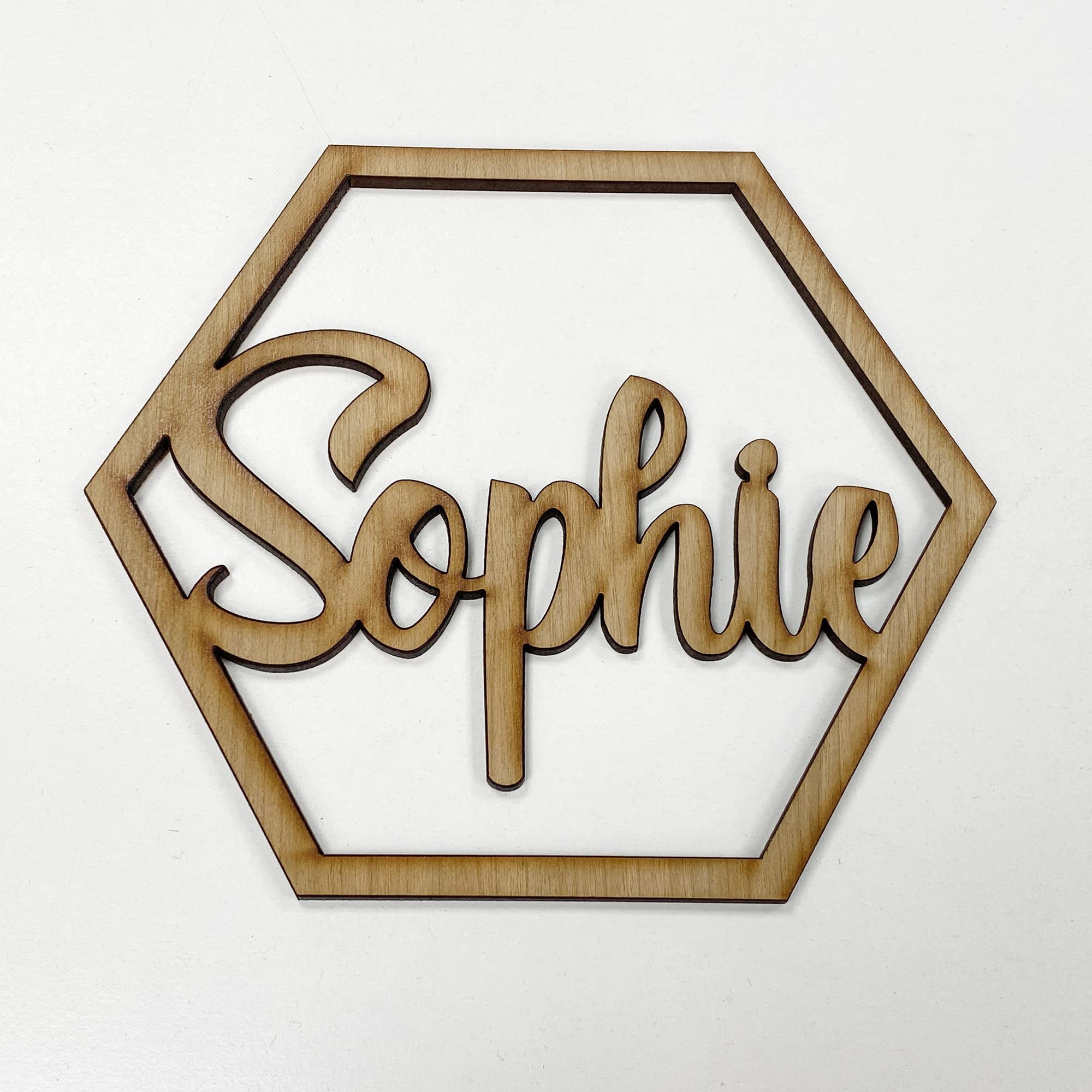 Personalised Any Name Text Wooden Colour Hoop Acrylic Mirror Floral Wedding Wreath Hanging Door Sign Wall Decoration Plaque Hexagon (Cherry Veneer, 40cm)