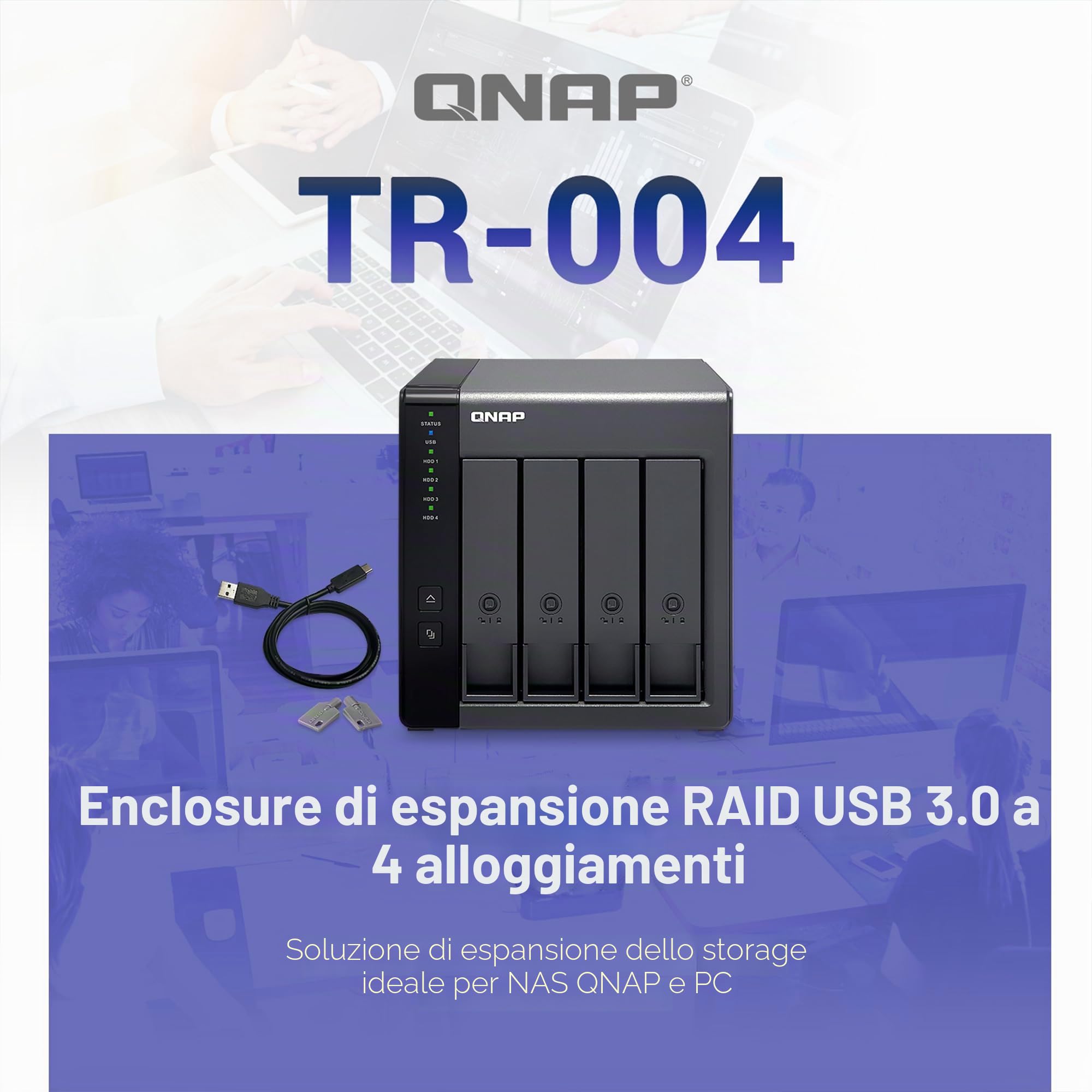 QNAP TR-004 Storage diretto (DAS) USB Type-C a 4 alloggiamenti con RAID hardware (senza disco)