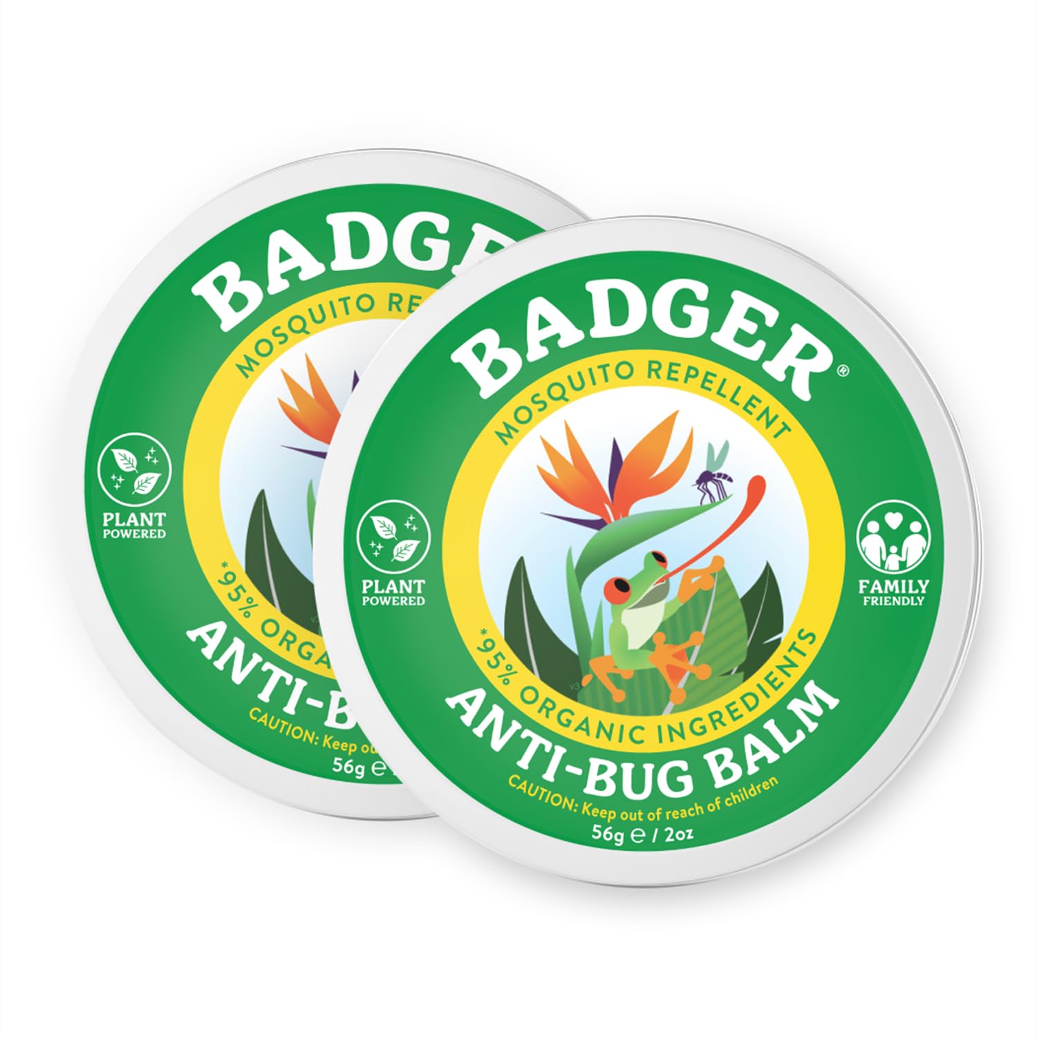 BadgerBug Repellent Tin, Organic Deet-Free Mosquito Repellent with Citronella, Family Friendly Pleasant Smelling Insect Repellent, Easy to Use, 2 oz Tin, 2-Pack