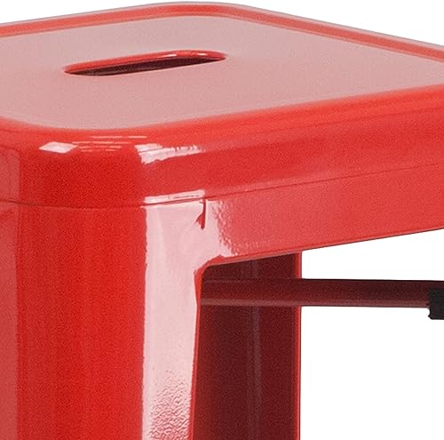Miniatura 8 de Flash Furniture Lily - Juego de 4 taburetes de bar de metal rojo sin respaldo de 30 pulgadas de alto grado comercial para interiores y exteriores