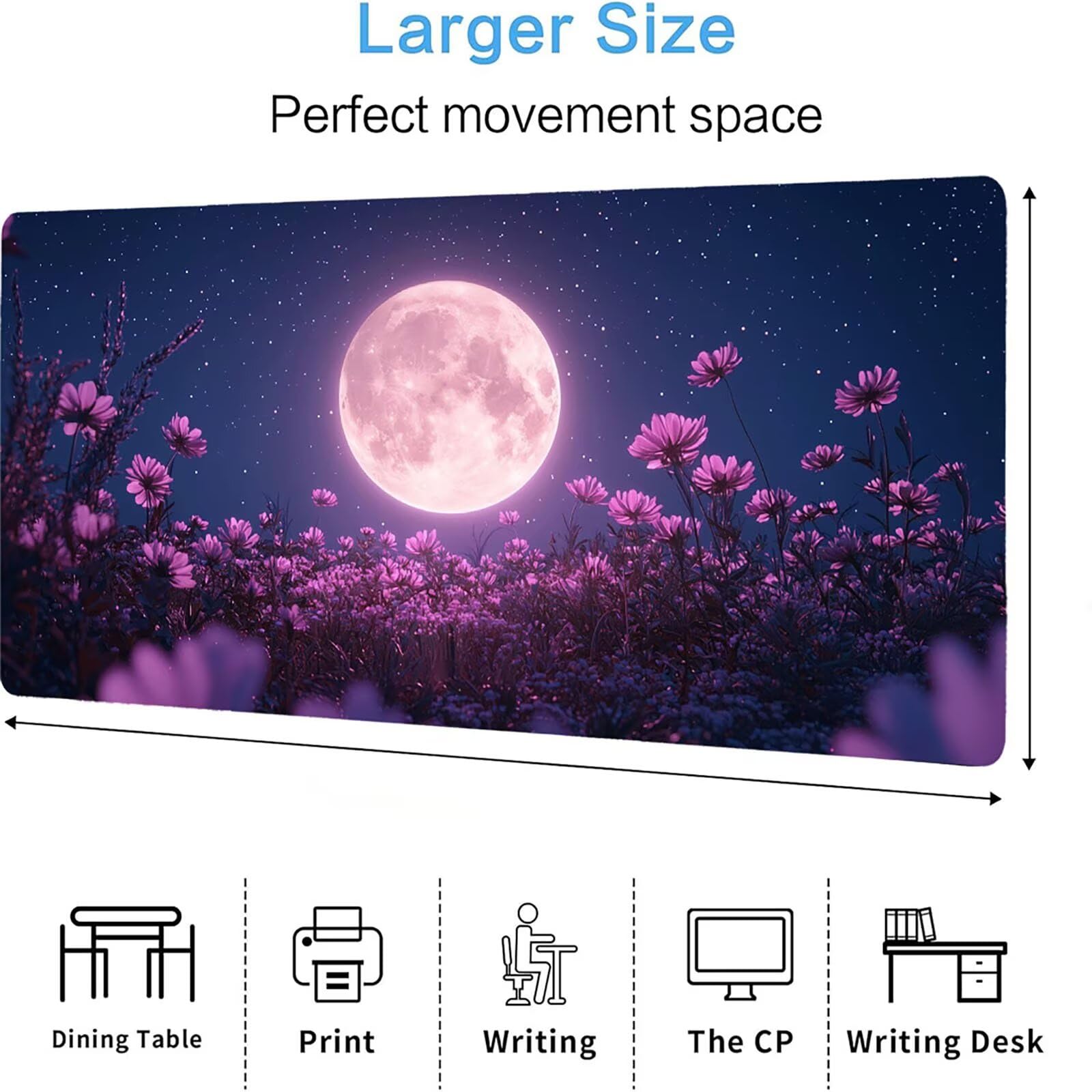 Podkładka pod mysz księżycową XXL, podkładka pod mysz do gier XXL 1200 x 600 x 5 mm, podkładka na biurko dla graczy, bardzo duża bezszwowa mata na stół dla graczy, antypoślizgowa podstawa, wodoodporna