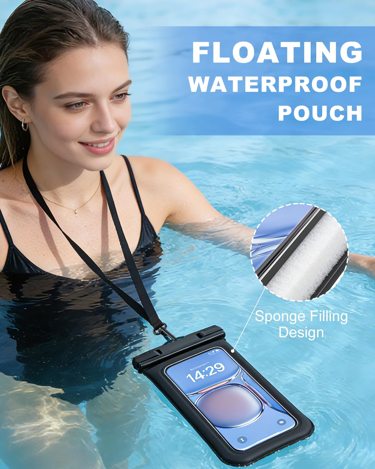 Schwimmende wasserdichte Handytasche, 2 Stück, IP68 wasserdichte Handyhülle mit Umhängeband für Handys bis zu 17,8 cm, für iPhone 17, 16 Pro Max, Handy-Trockentasche für Strand, Pool, Kajak