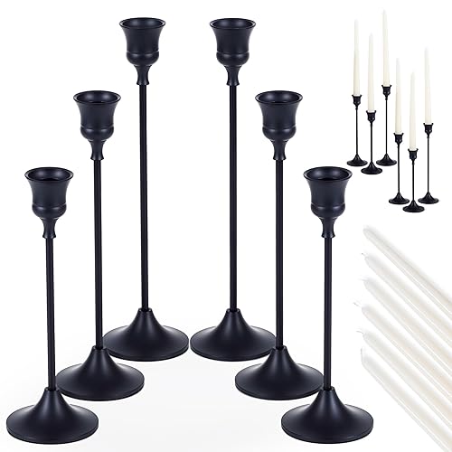 Candlestick Holders | Black | Set of 6 | Metal