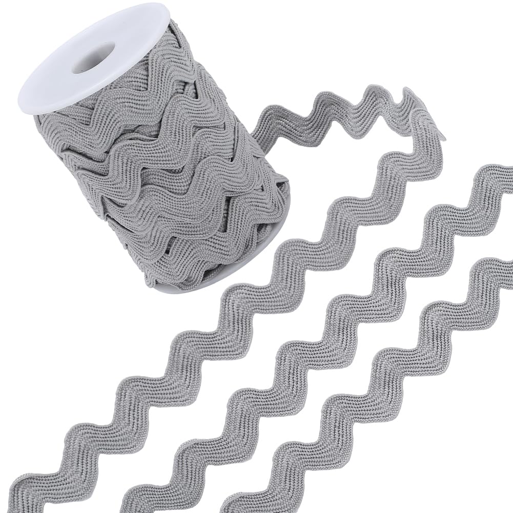 GORGECRAFT 12.5 Yards Rick Rack Trim for Sewing 13mm Ric Rac Polyester Rickrack Zig Zag Lace Wave Ribbon Light Grey Wave Bending Fringe Lace Trim S Shaped Woven Braided Fabric for DIY Crafts