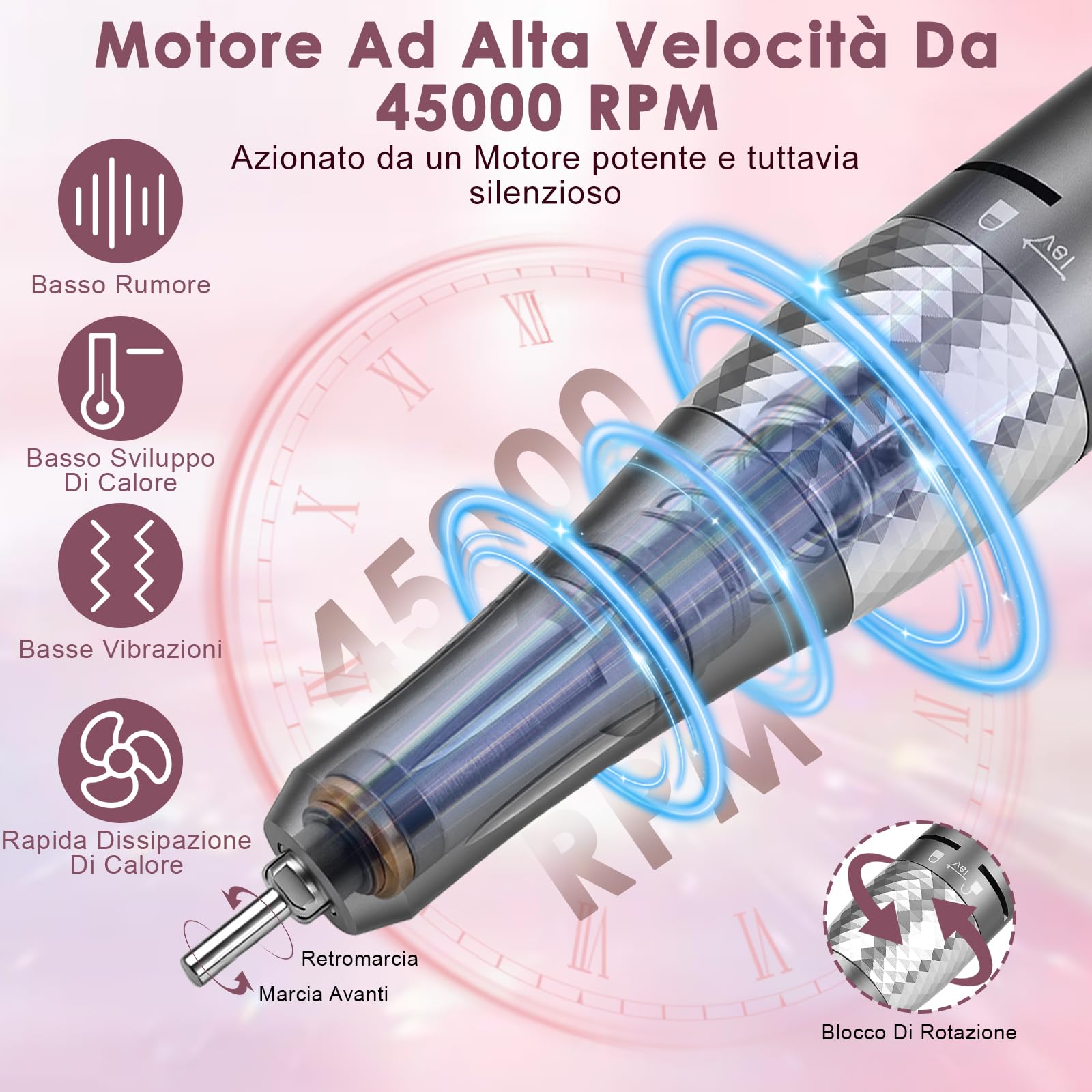 Dreamhigh® Fresa per Unghie Professionale 45000 RPM, Lima Unghie Elettrica, Fresa Unghie, Portable Nail File Kit, Manicure e Pedicure, Trapano Elettrico per Rimozione Gel/Smalto, Rosa