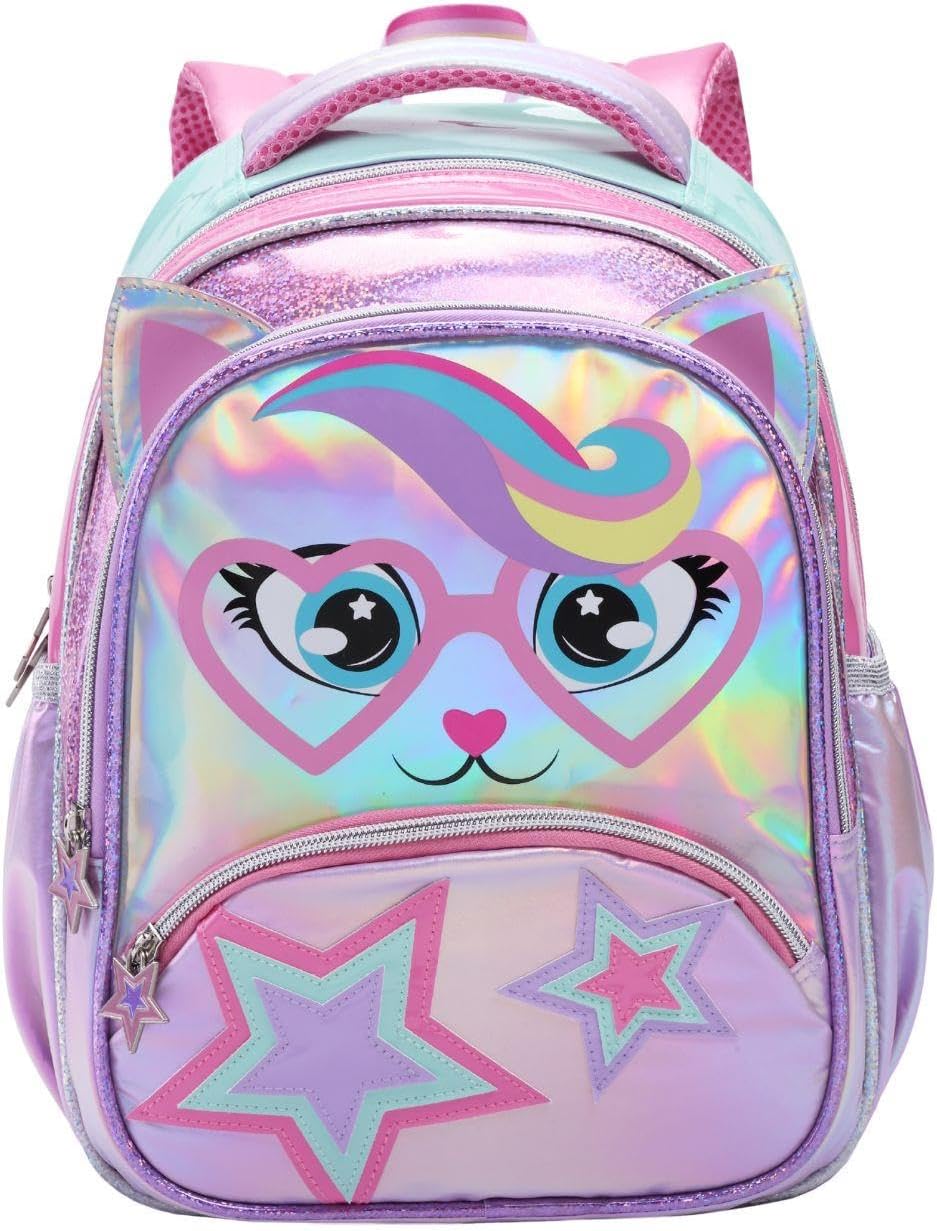 Mochila de Costas Escolar Infantil, Design Colorido, Material Reforçado, Alças Acolchoadas, Bolsos Laterais e Frontais, P/Meninas Crianças