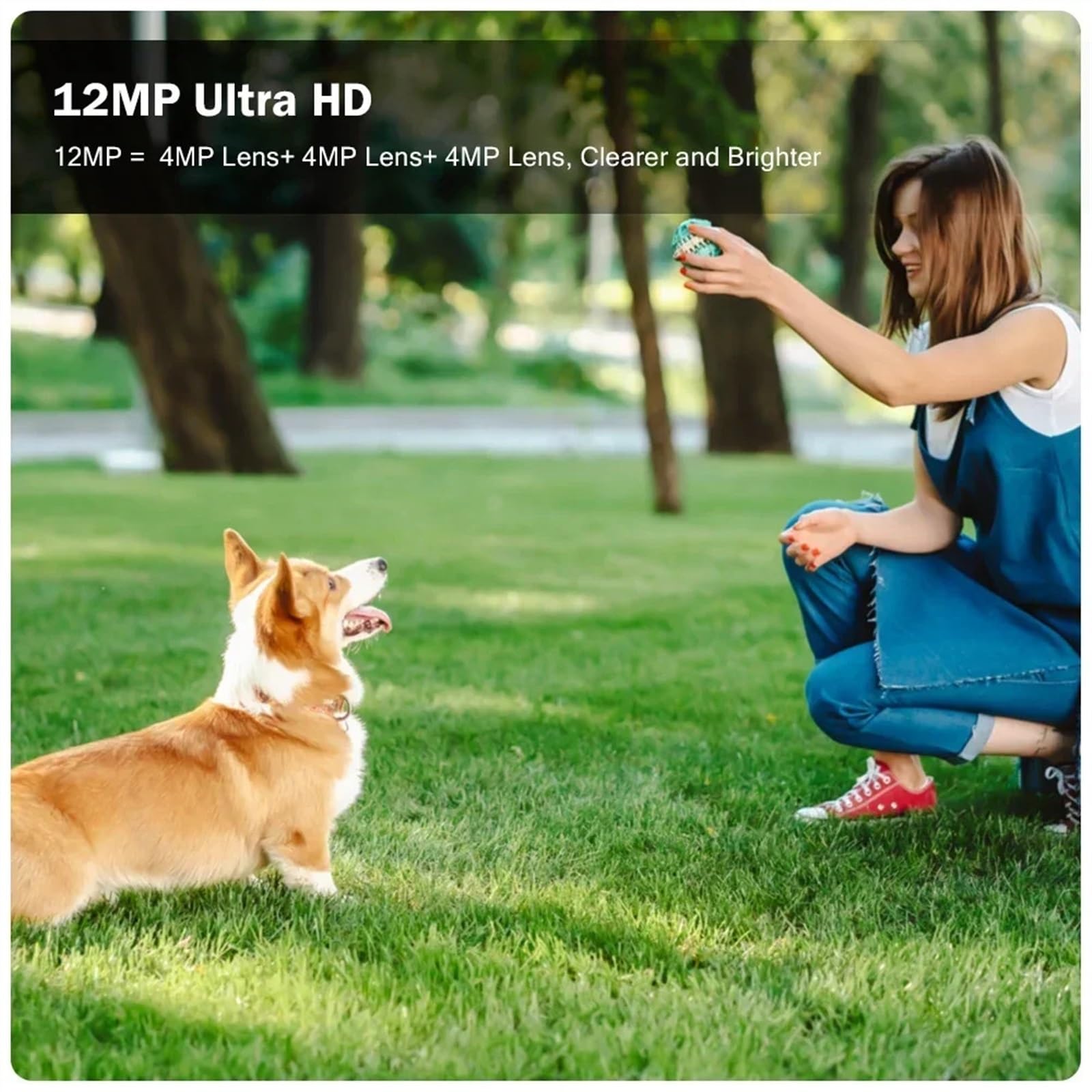Telecamera da 6MP for esterni 12MP Tre lenti Doppi schermi Zoom 8X CCTV Video Cam Monitoraggio automatico Protezione di sicurezza Sorveglianza Installazione semplice(6K 12MP Add 64G)
