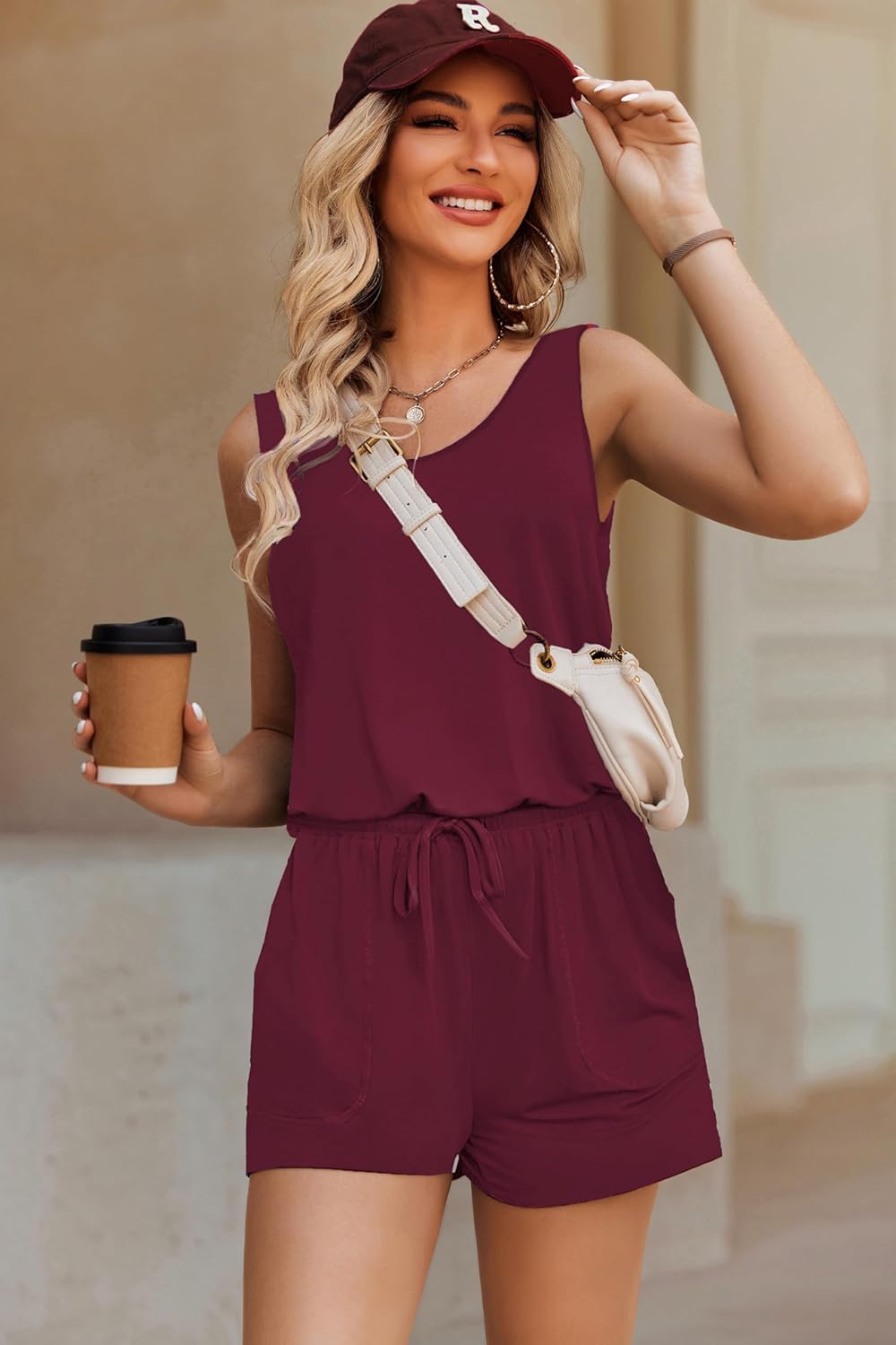 ADOME Rompers for Women Summer Sleeveless Scoop Neck Tank Top Casual Short Jumpsuit Rompers with Pockets - Image 4