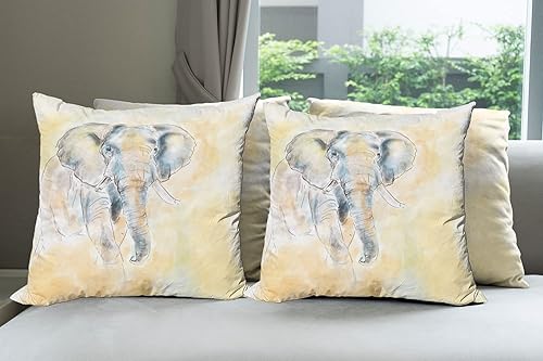 Miniatura 1 de Ambesonne Paquete de 4 fundas de almohada decorativas de elefante, diseño de elefante, acuarela, ilustración, criatura salvaje, safari, temática