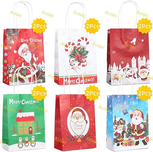 Miniatura 2 de Aviski 36 bolsas de regalo de Navidad de varios estilos, bolsas de papel kraft de Navidad con asas, bolsas de regalos de Navidad con impresiones de