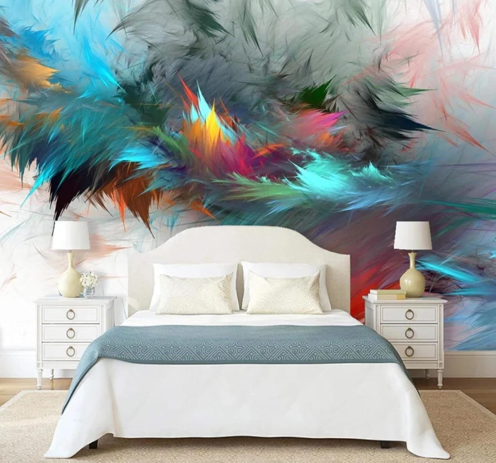 XLMING Abstract Watercolour Art Colourful Feathers 3D Wallpaper Luxury Home Dining Decor Paste Sofa Living Room The Wall for Bedroom Mural-350cm×256cm