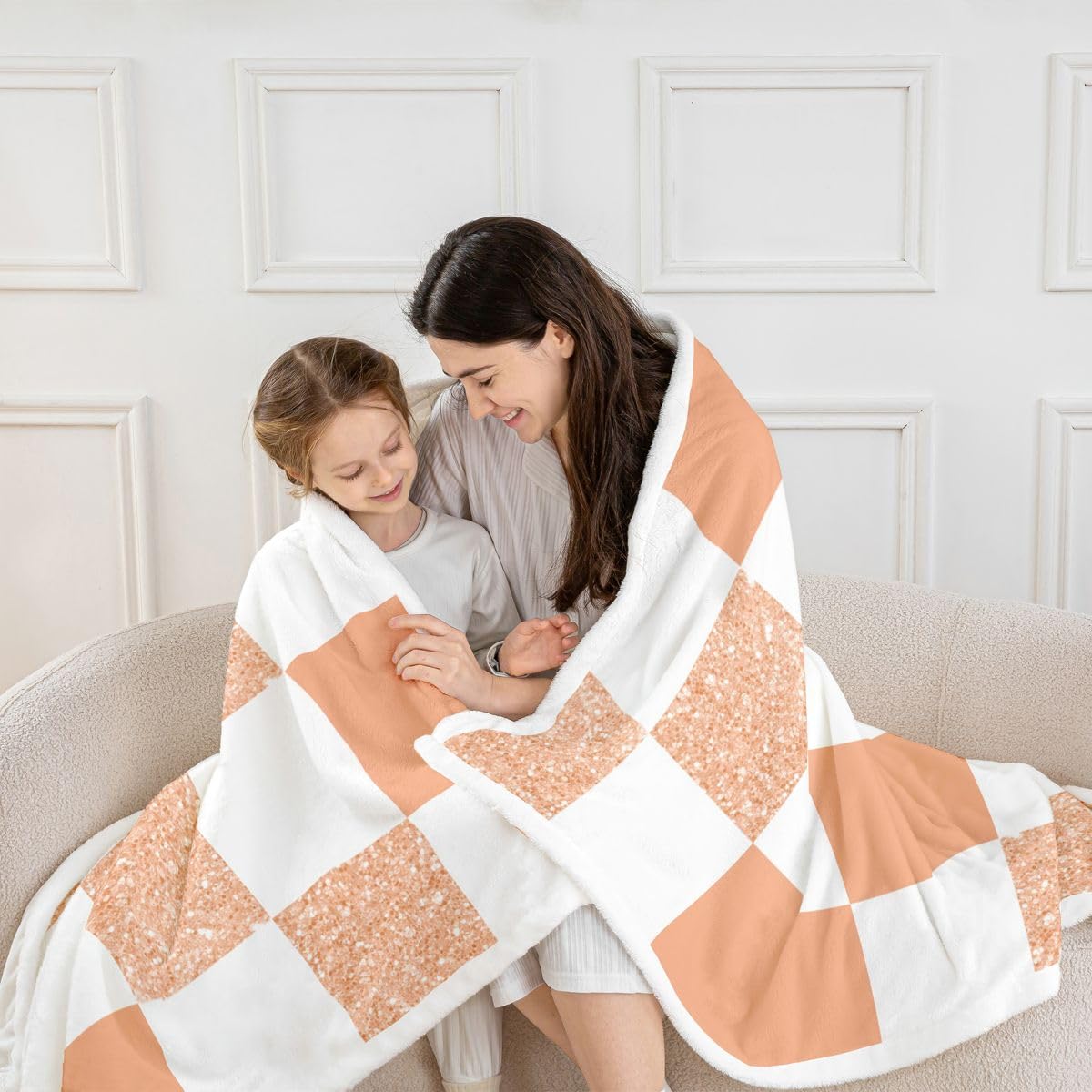 Homewish Orange Glitzer Kariert Wohndecke 229x229cm