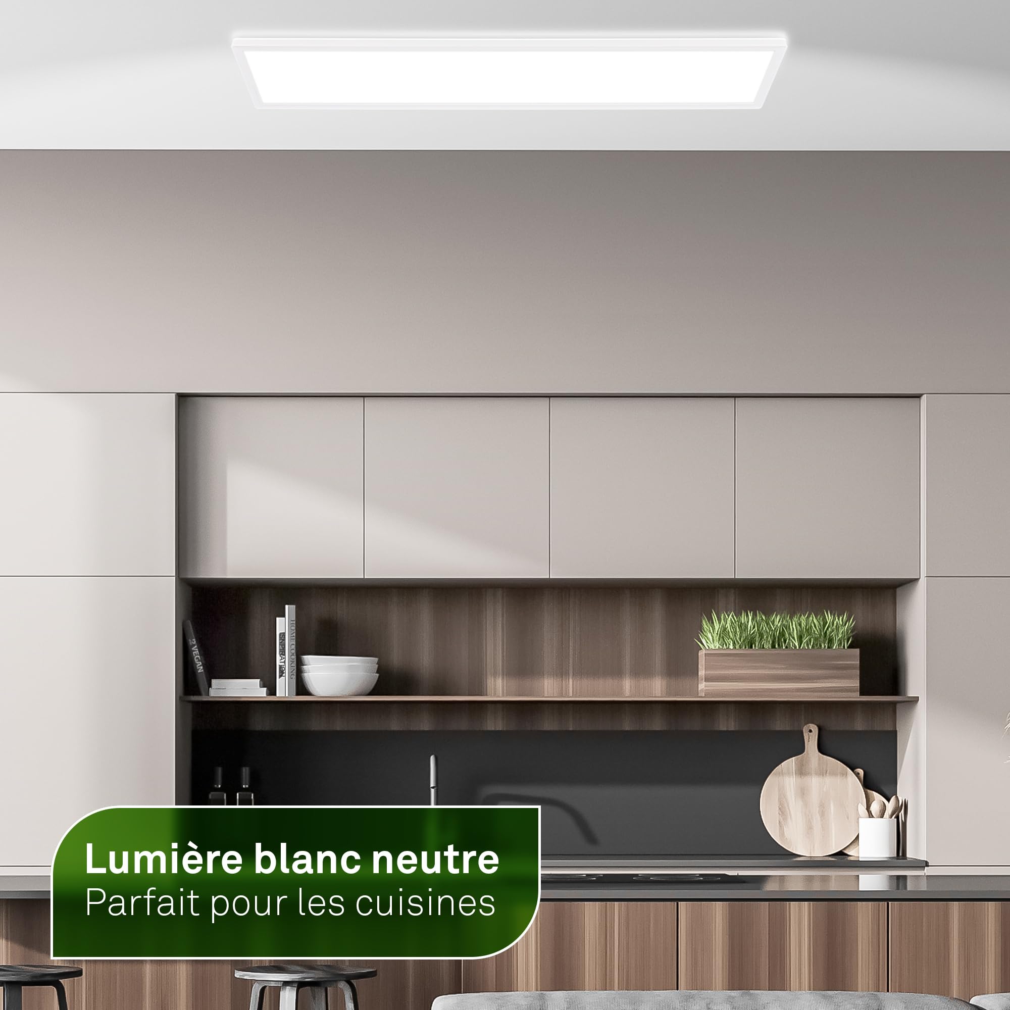 BRILONER - Plafonnier LED 98 cm, CEE A source lumineuse, 22,5W 4800 lm, design extra plat, lumière indirecte, panneau lumineux moderne, éclairage salon, cuisine, chambre, couloir, 98x20x3 cm, blanc