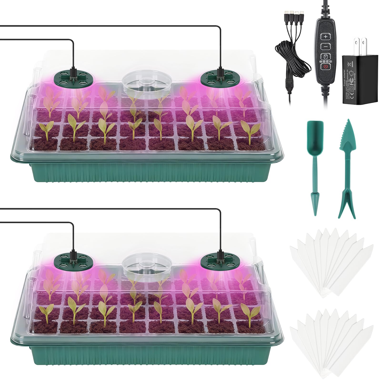 Saatgut-Starter-Set mit Vollspektrum-Wachstumslicht, 80 Zellen, verdickte Samen-Starterschale mit Feuchtigkeitskuppel, 4-fache Einstellung, einstellbare Helligkeit und Entlüftung, Keimschale für